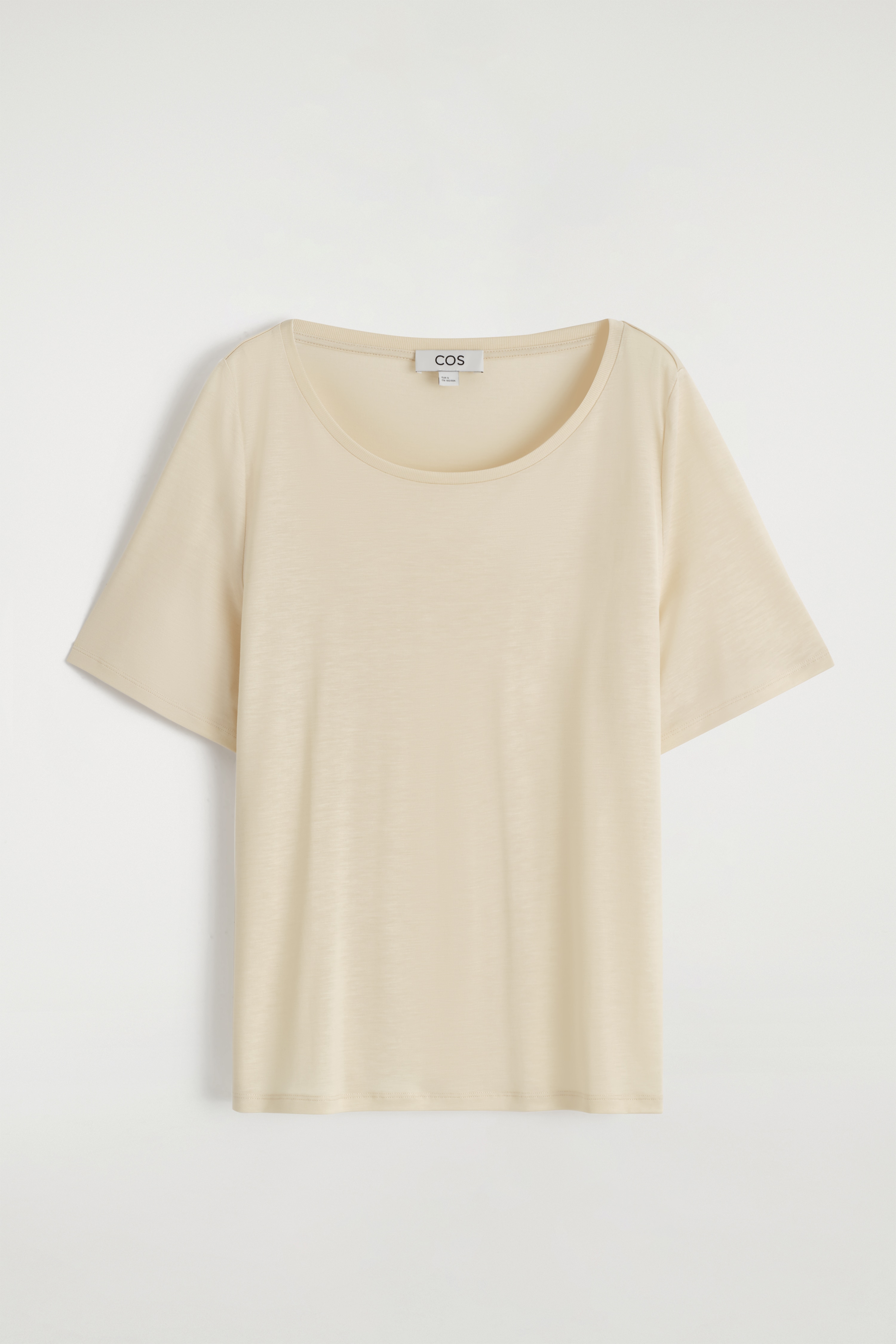 T-SHIRT CON SCOLLO A V TAGLIO RILASSATO - BEIGE CHIARO/BLU NAVY