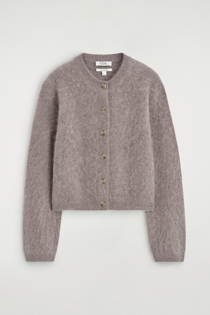 Brushed-Cashmere Crew-Neck Cardigan