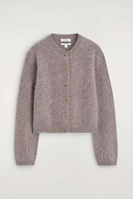 BRUSHED PURE CASHMERE CREW-NECK CARDIGAN — DARK BEIGE 11