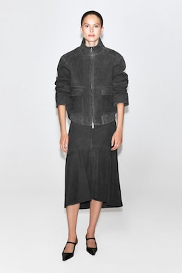 CORDED SUEDE FLARED MIDI SKIRT — ANTHRACITE 2