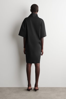 MOCK-NECK COCOON MINI DRESS — BLACK 3