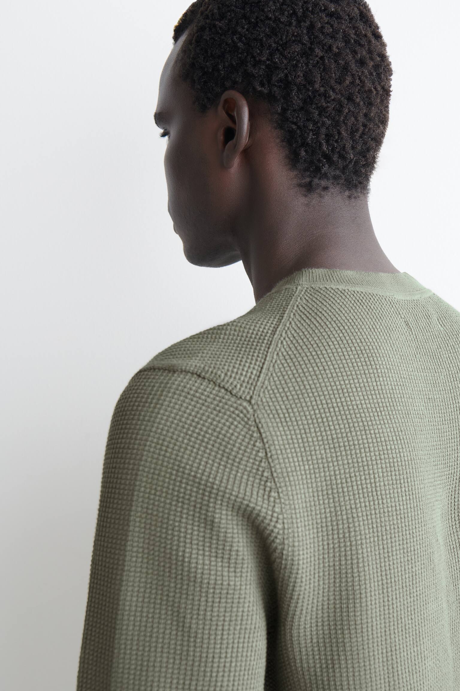 Vohvelineuloksinen puuvillainen t-paita - Khaki/Luonnonvalkoinen - 8