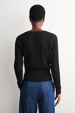 POINTELLE-KNIT COTTON CARDIGAN — BLACK 4