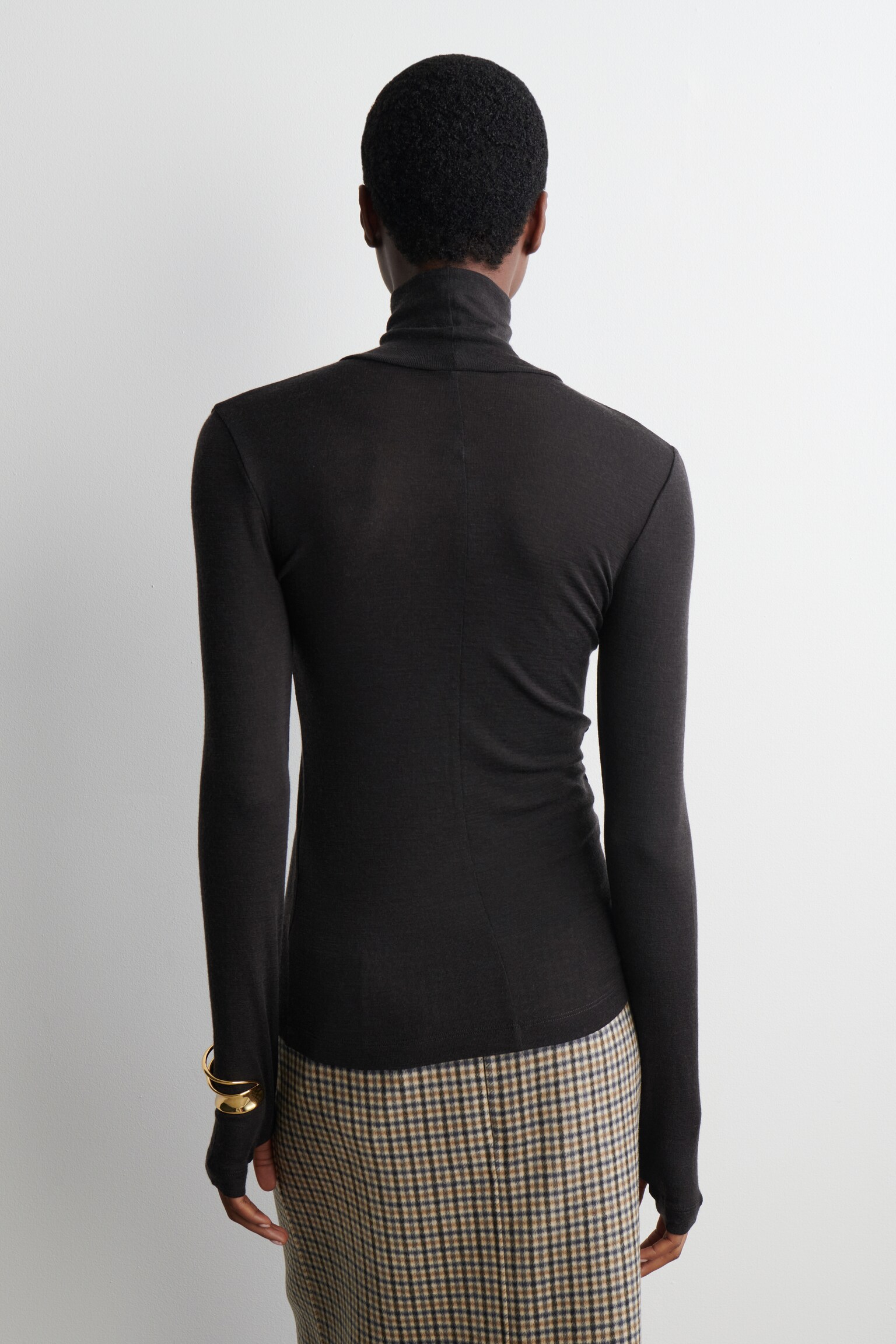 MERINO WOOL HIGH-NECK TOP - DARK BROWN/BROWN / CHECKED/BEIGE / CHECKED/BURGUNDY MÉLANGE/DARK-GREEN MÉLANGE/NAVY/BLUE / CHECKED/LIGHT-BEIGE MÉLANGE/LIGHT BLUE - 5