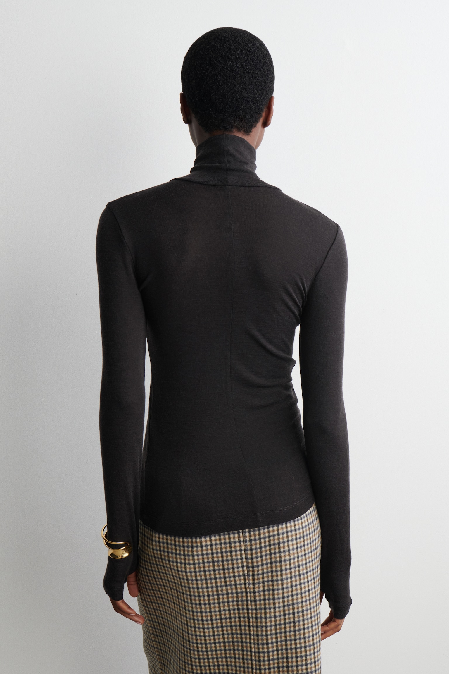 MERINO WOOL HIGH-NECK TOP - DARK BROWN/LIGHT-BEIGE MÉLANGE - 4