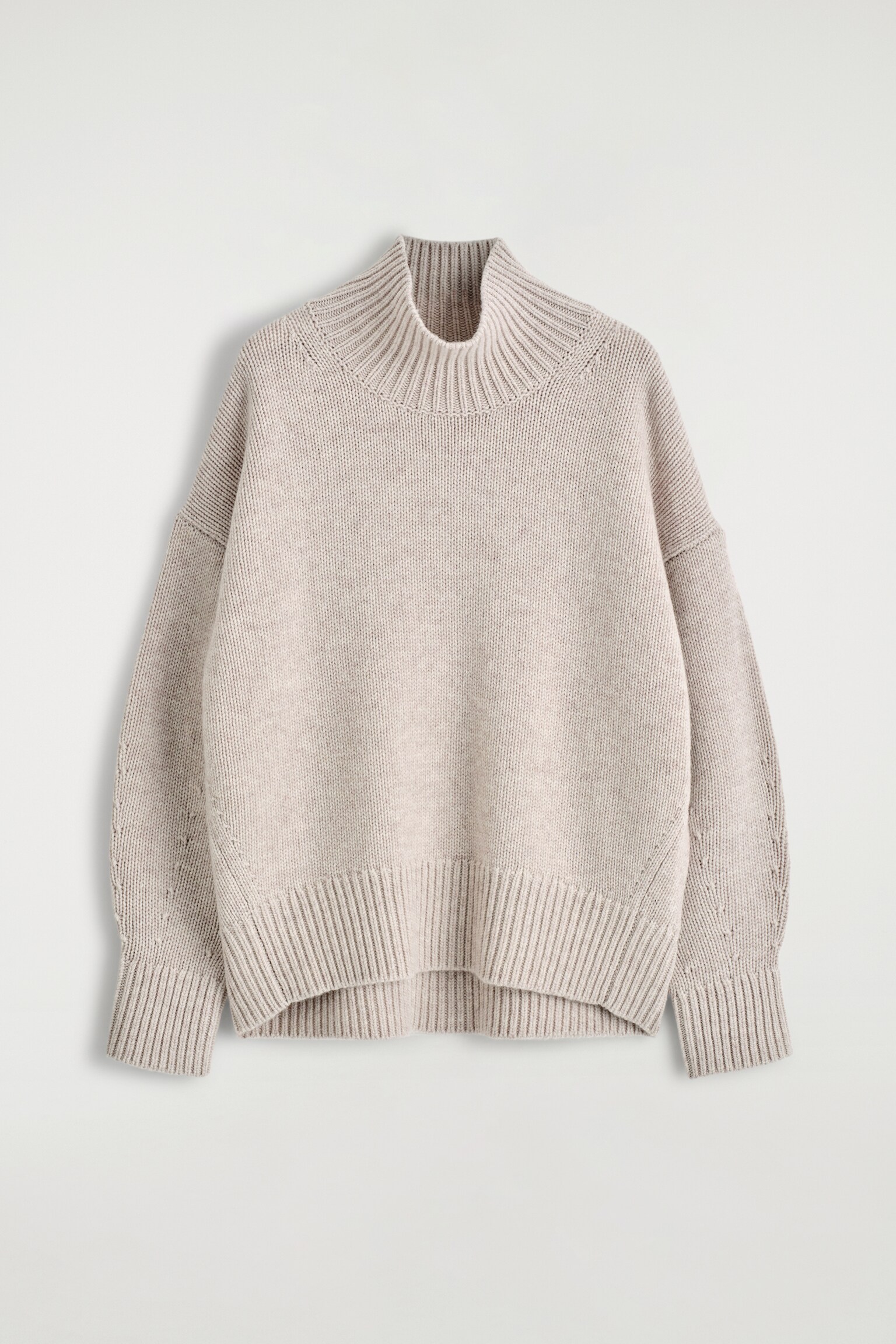 JERSEY GRUESO DE LANA CON CUELLO ALTO - BEIGE CLARO JASPEADO/VERDE OSCURO - 2