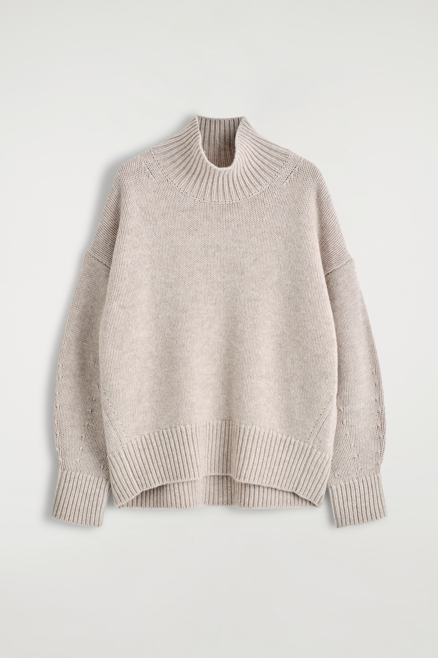 CHUNKY FUNNEL-NECK WOOL JUMPER - LIGHT-BEIGE MÉLANGE/DARK GREEN - 2
