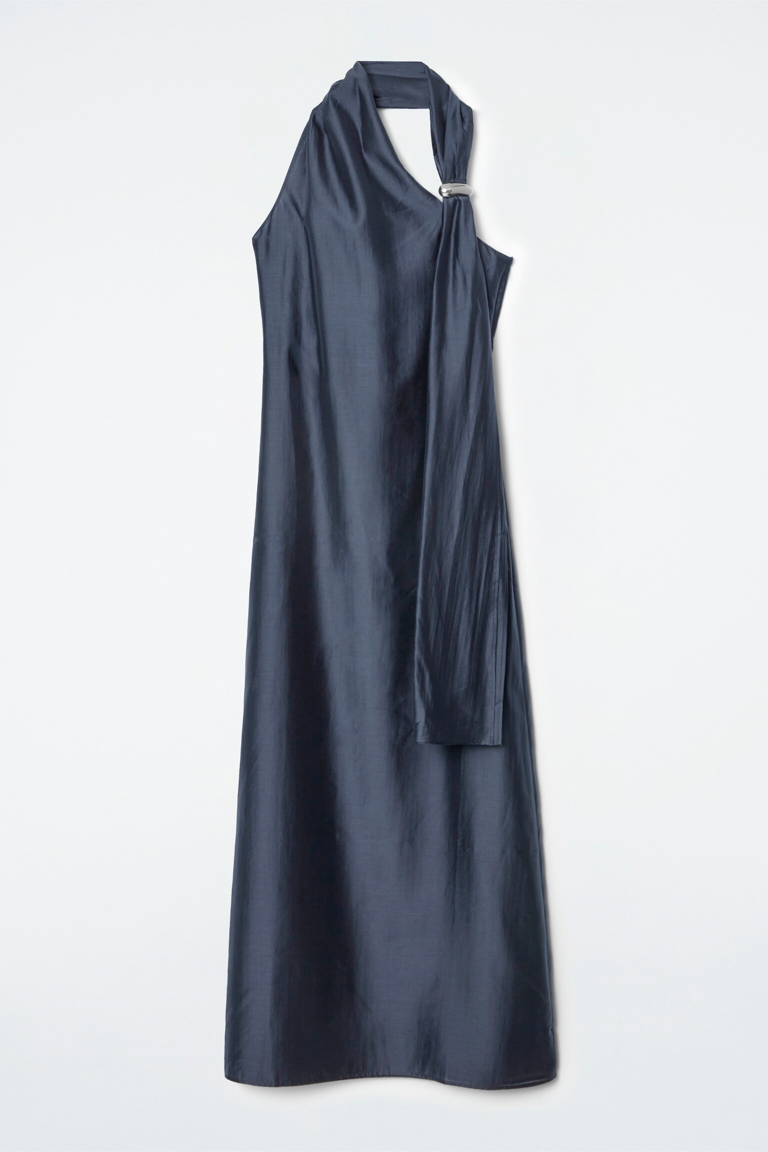 ASYMMETRIC BROOCH-DETAIL MAXI DRESS - DARK BLUE