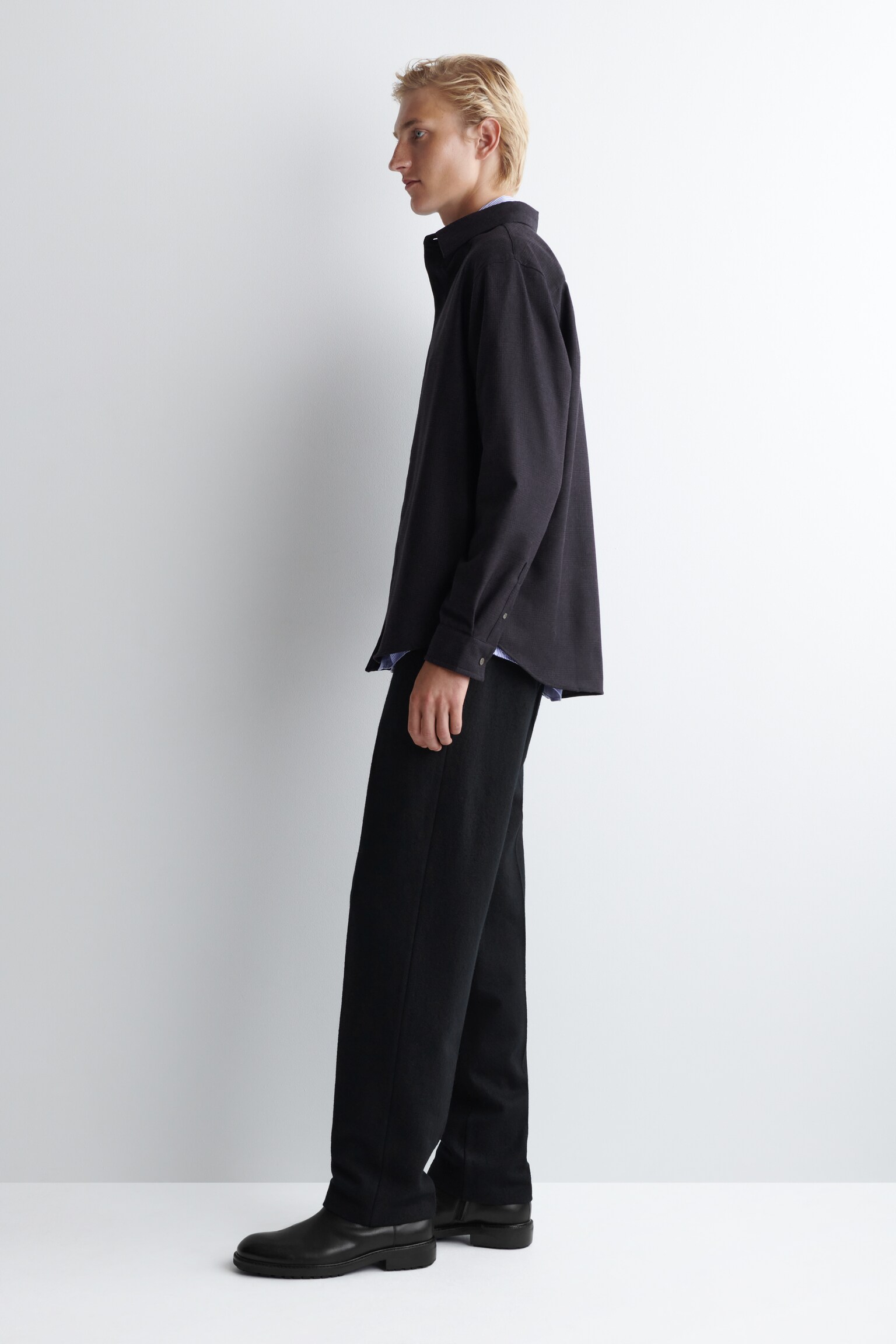 RELAXED WOOL-FLANNEL SHIRT - BLACK / CHECKED/CHARCOAL MÉLANGE - 5