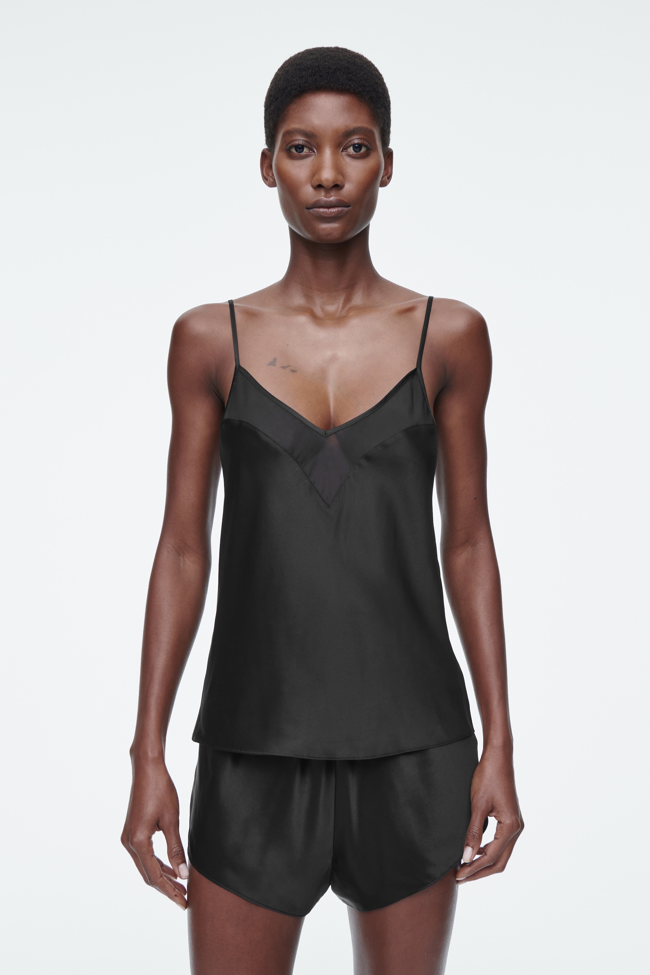 View larger image: SHEER-PANEL SILK CAMI TOP - BLACK - Ladies | H&M GB 1
