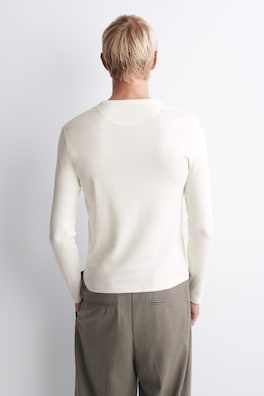 SLIM RIBBED COTTON LONG-SLEEVED HENLEY T-SHIRT — OFF WHITE 4