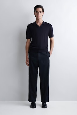 OPEN-COLLAR MERINO WOOL POLO SHIRT — NAVY 2