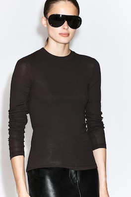 CREPE-JERSEY LONG-SLEEVED T-SHIRT — BROWN 6