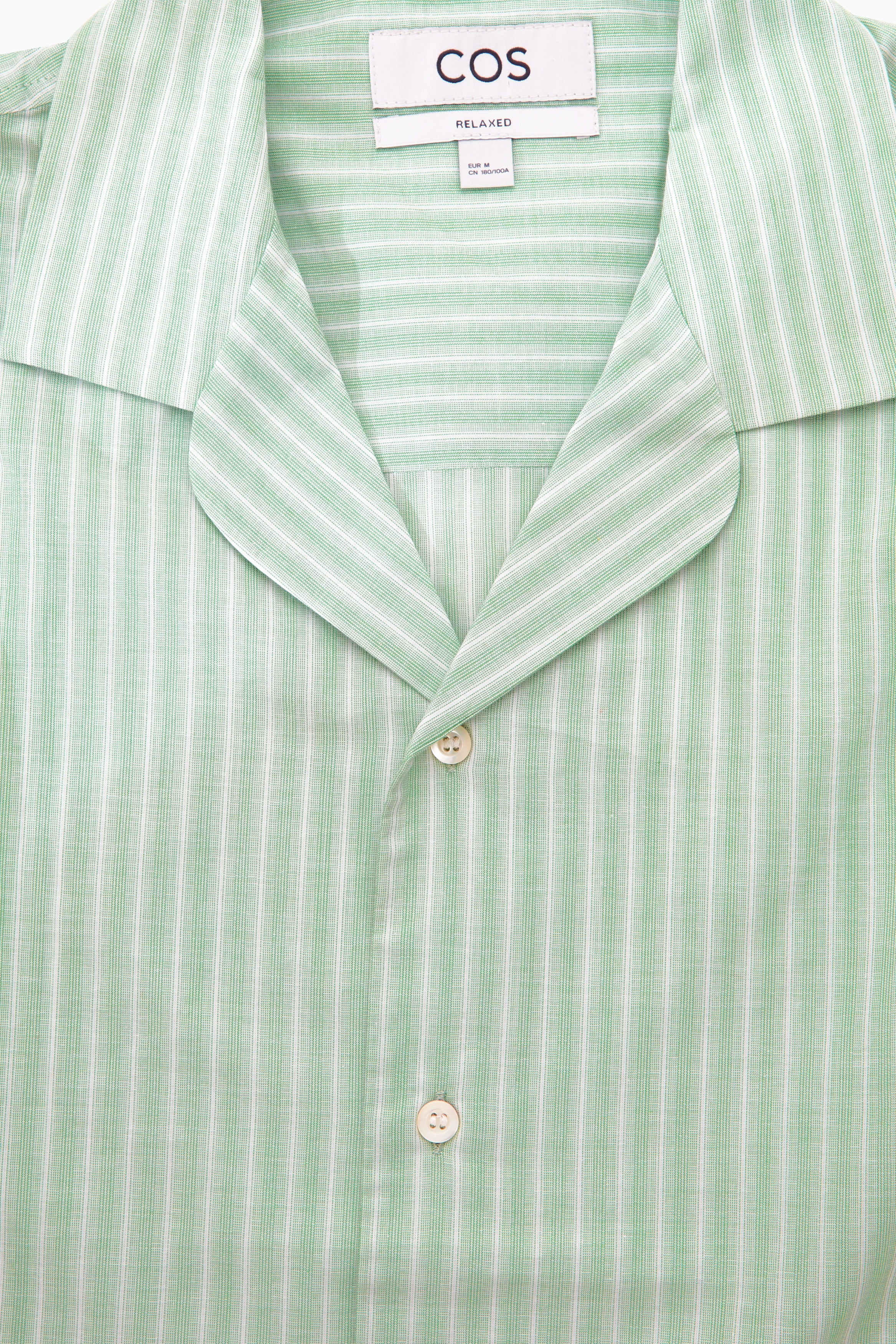 RELAXED STRIPED COTTON SHORT-SLEEVED SHIRT - GREEN / WHITE | COS