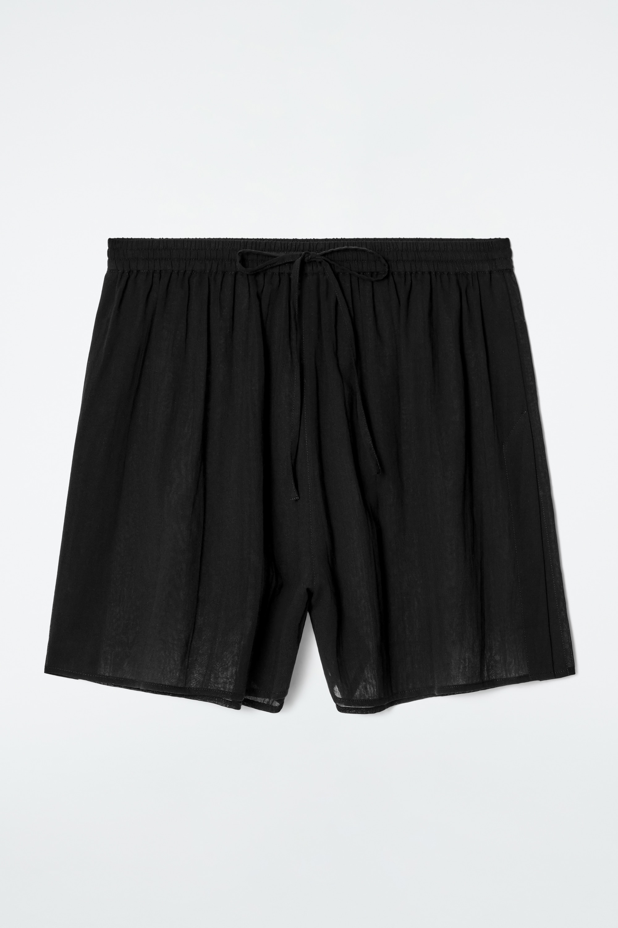 PANTALÓN CORTO DE PLAYA ARRUGADO DE ALGODÓN - NEGRO