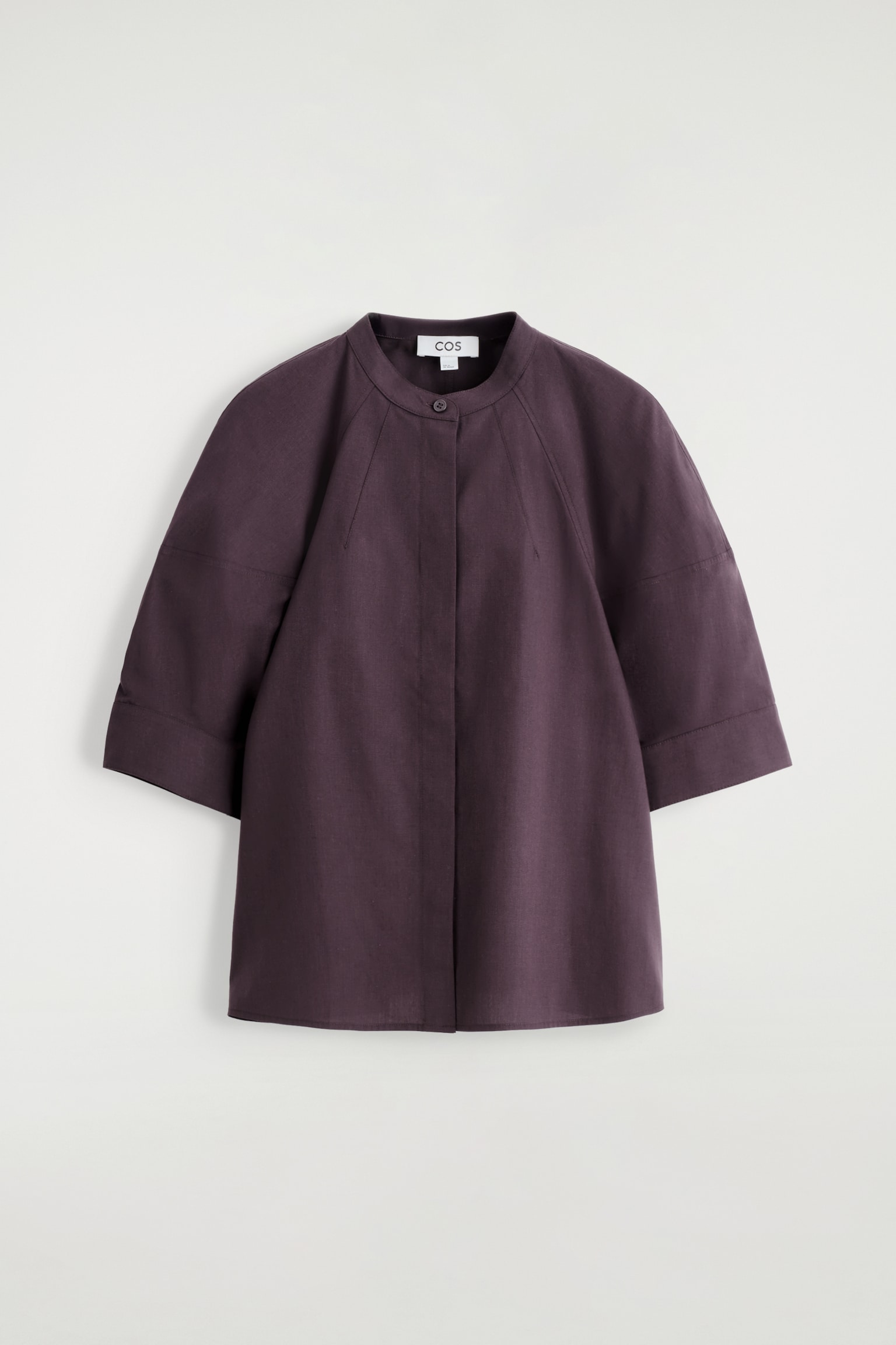 PUFF-SLEEVE COTTON BLOUSE - PLUM/LIGHT TURQUOISE - 2