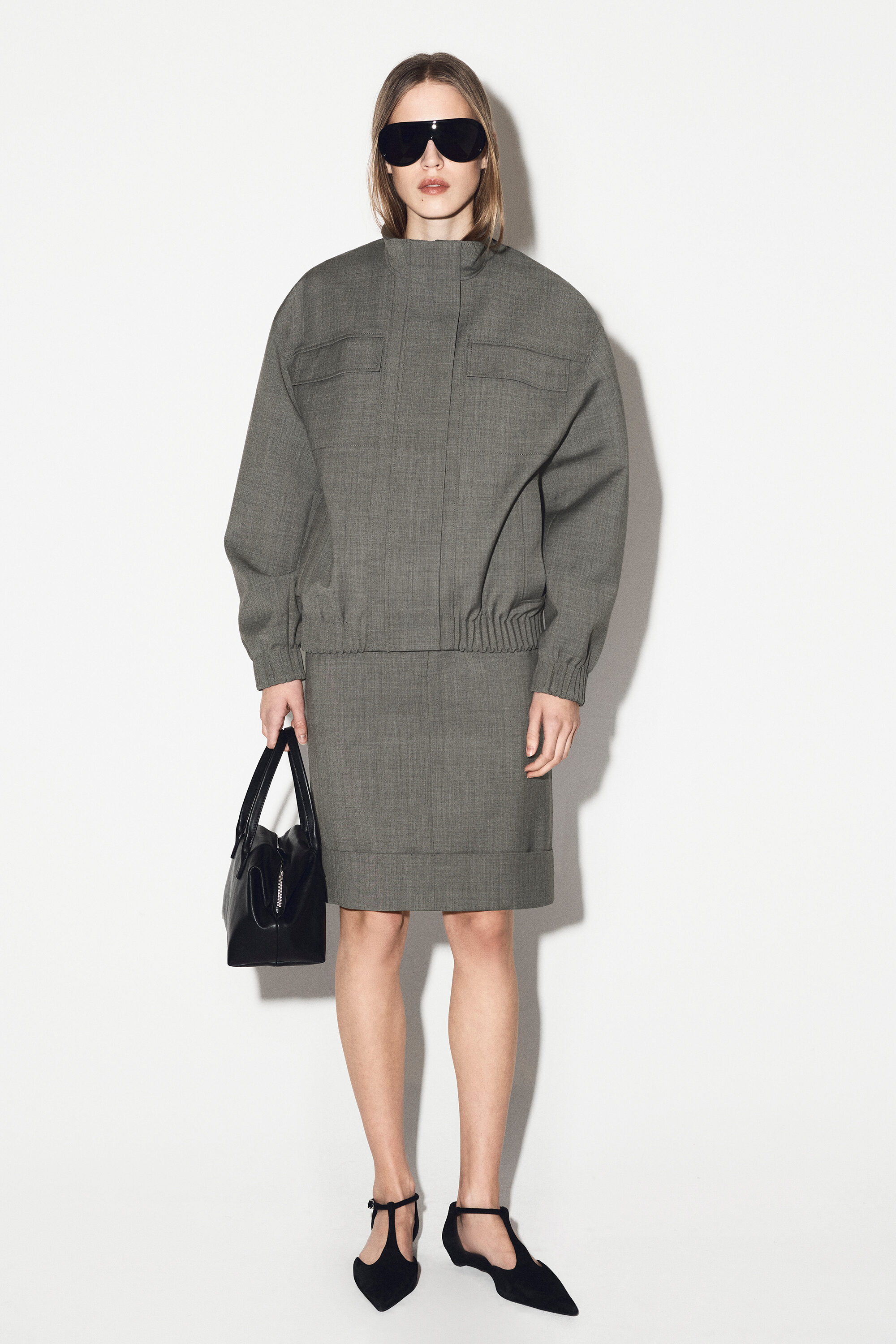 MOCK-NECK WOOL-BLEND BOMBER JACKET - TAUPE MÉLANGE | COS US