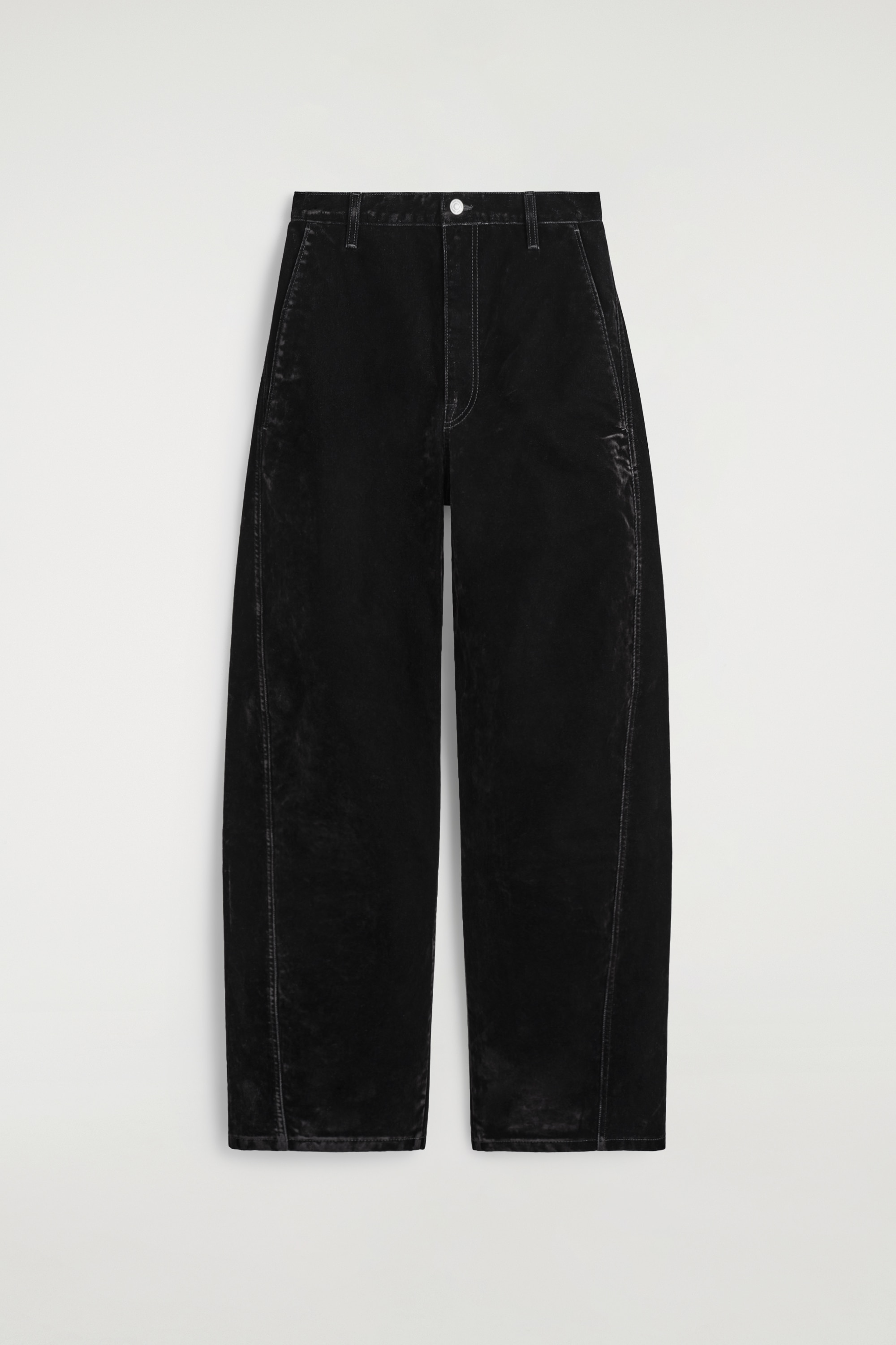 FLOCKED-DENIM BARREL-LEG TROUSERS - BLACK