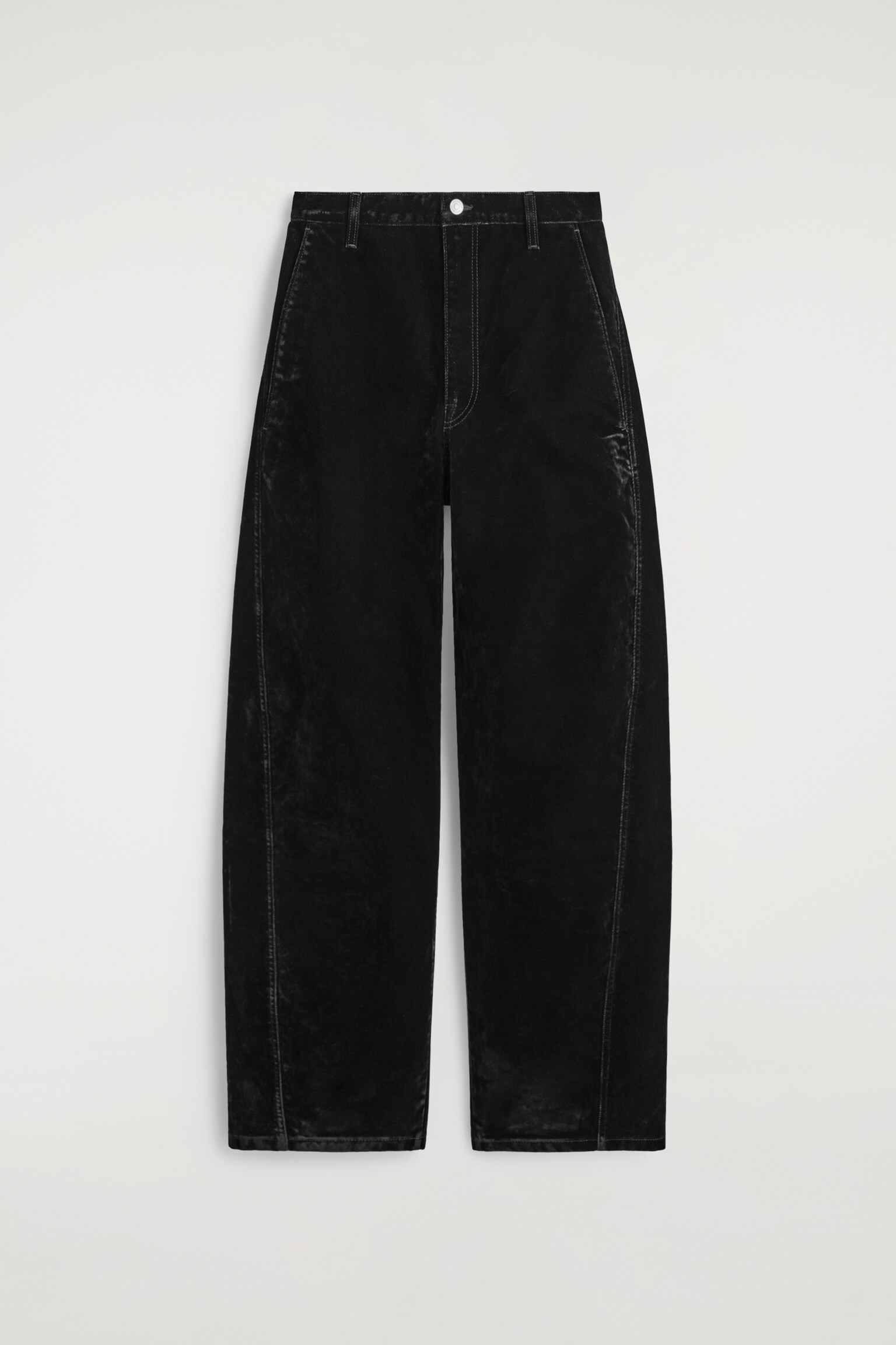 FLOCKED-DENIM BARREL-LEG TROUSERS - ЧЕРНО - 2