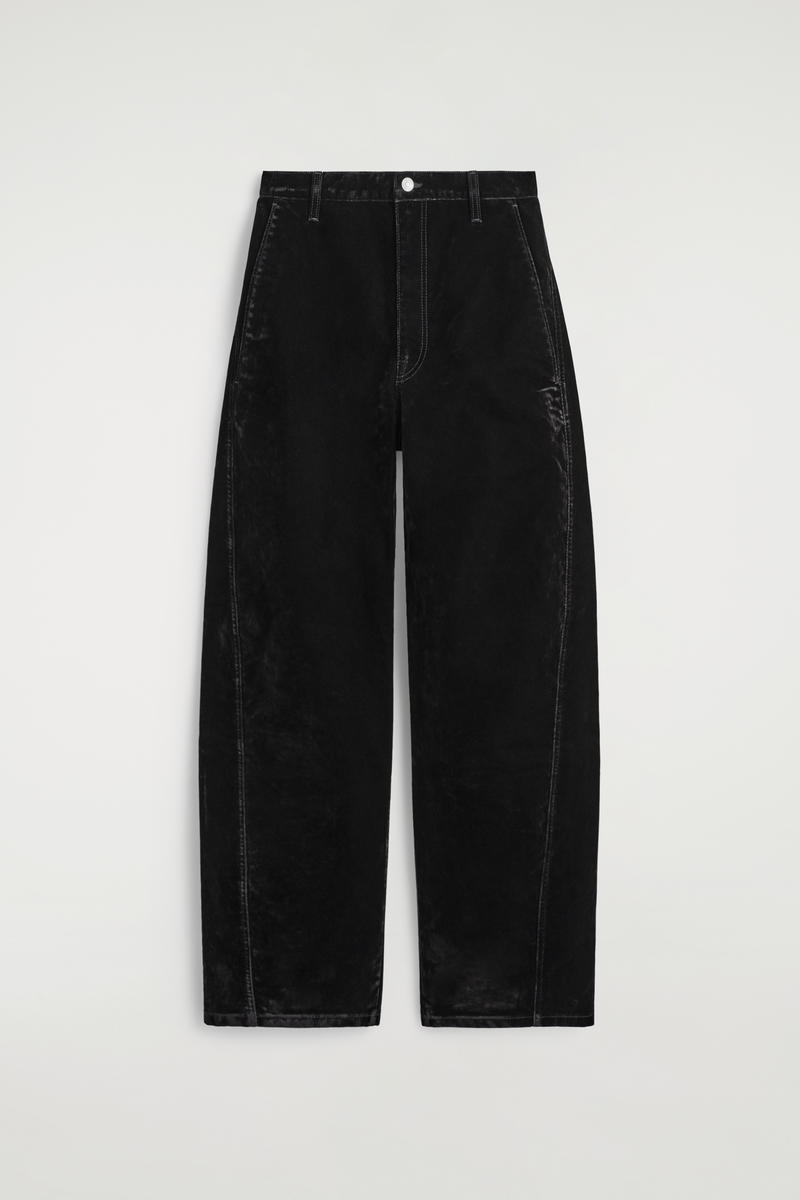 Cos Flocked-denim Barrel-leg Trousers In Black