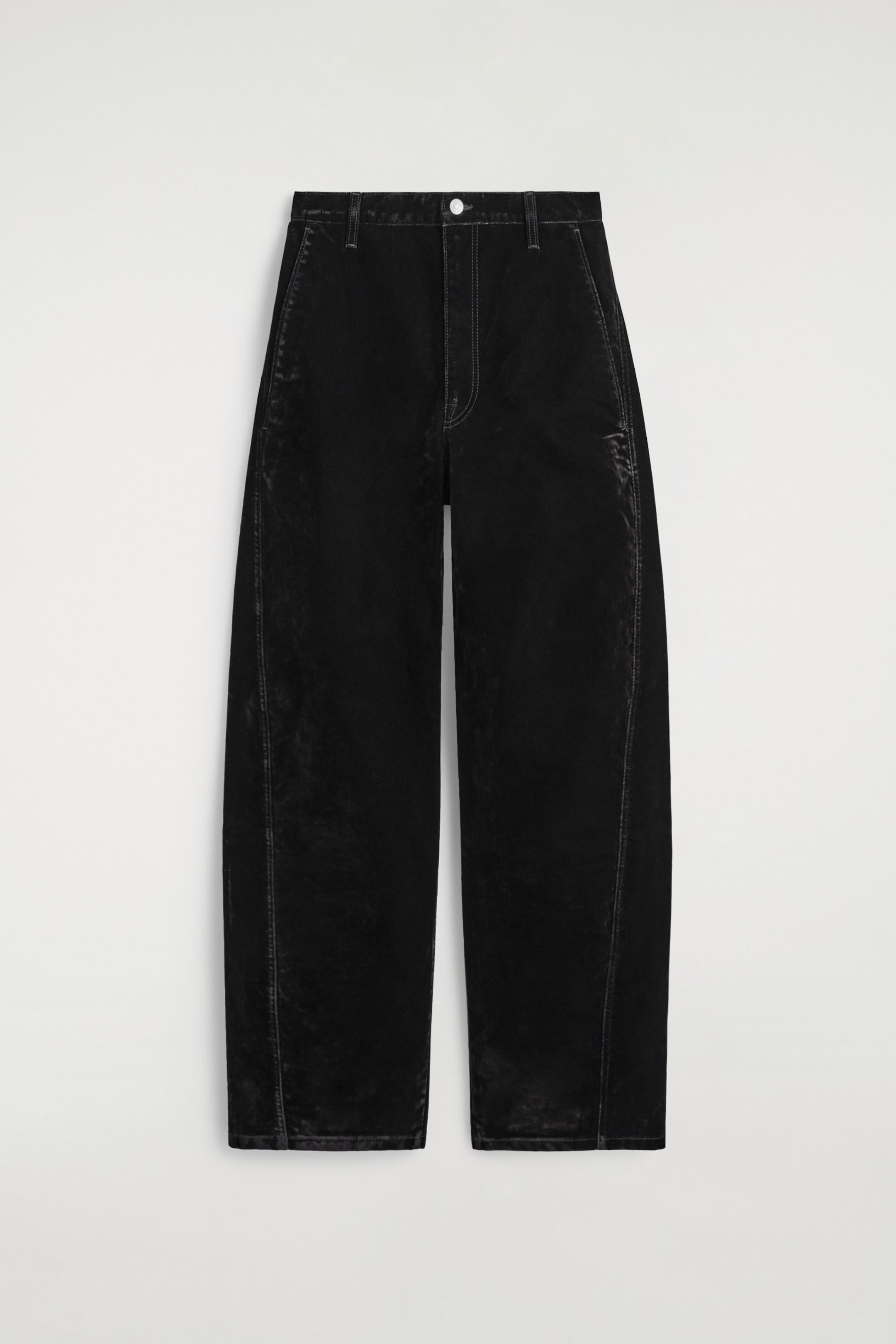 FLOCKED-DENIM BARREL-LEG TROUSERS