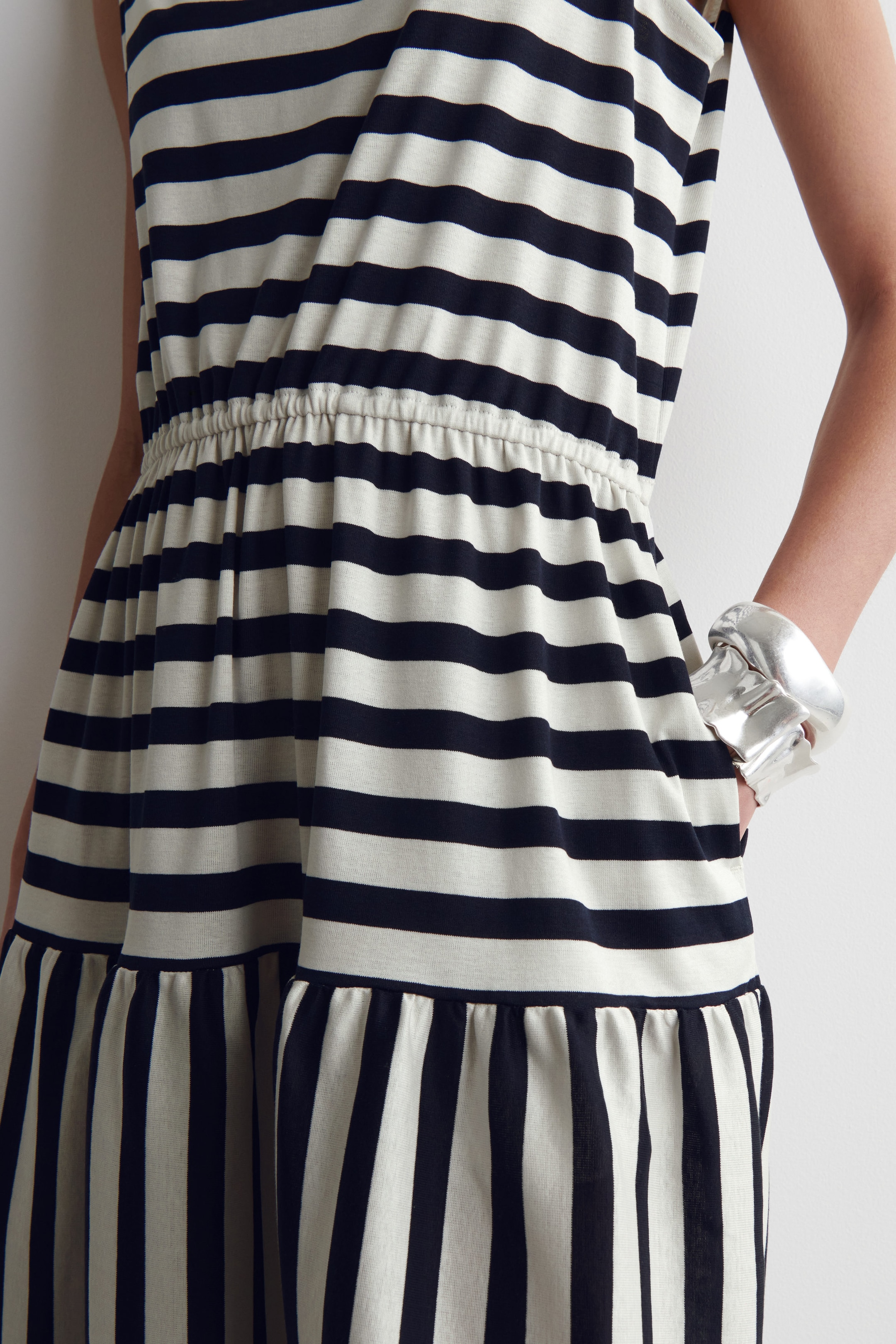 BOATNECK GATHERED MIDI DRESS