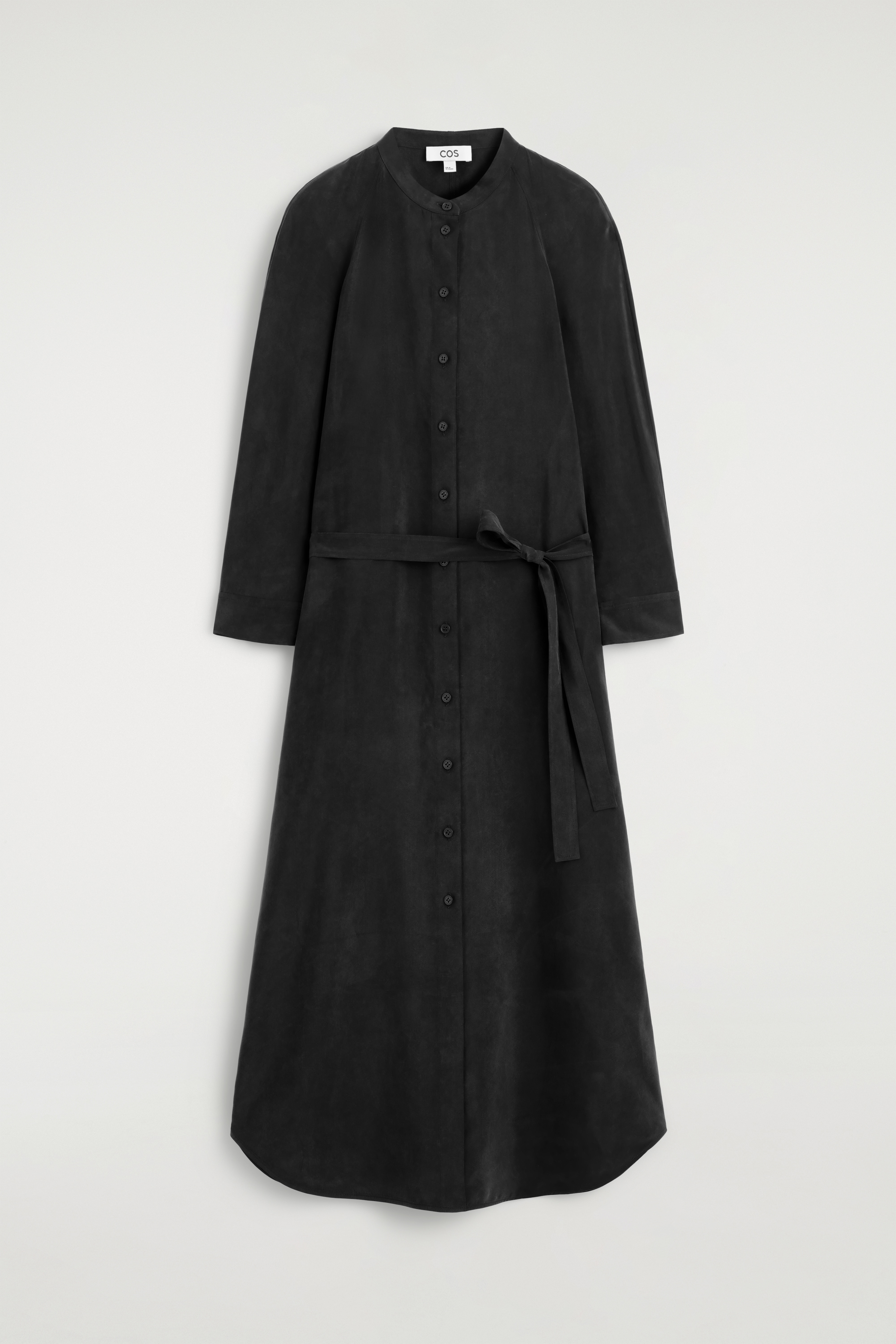 ROBE-CHEMISE MIDI CEINTURÉE SANS COL - NOIR
