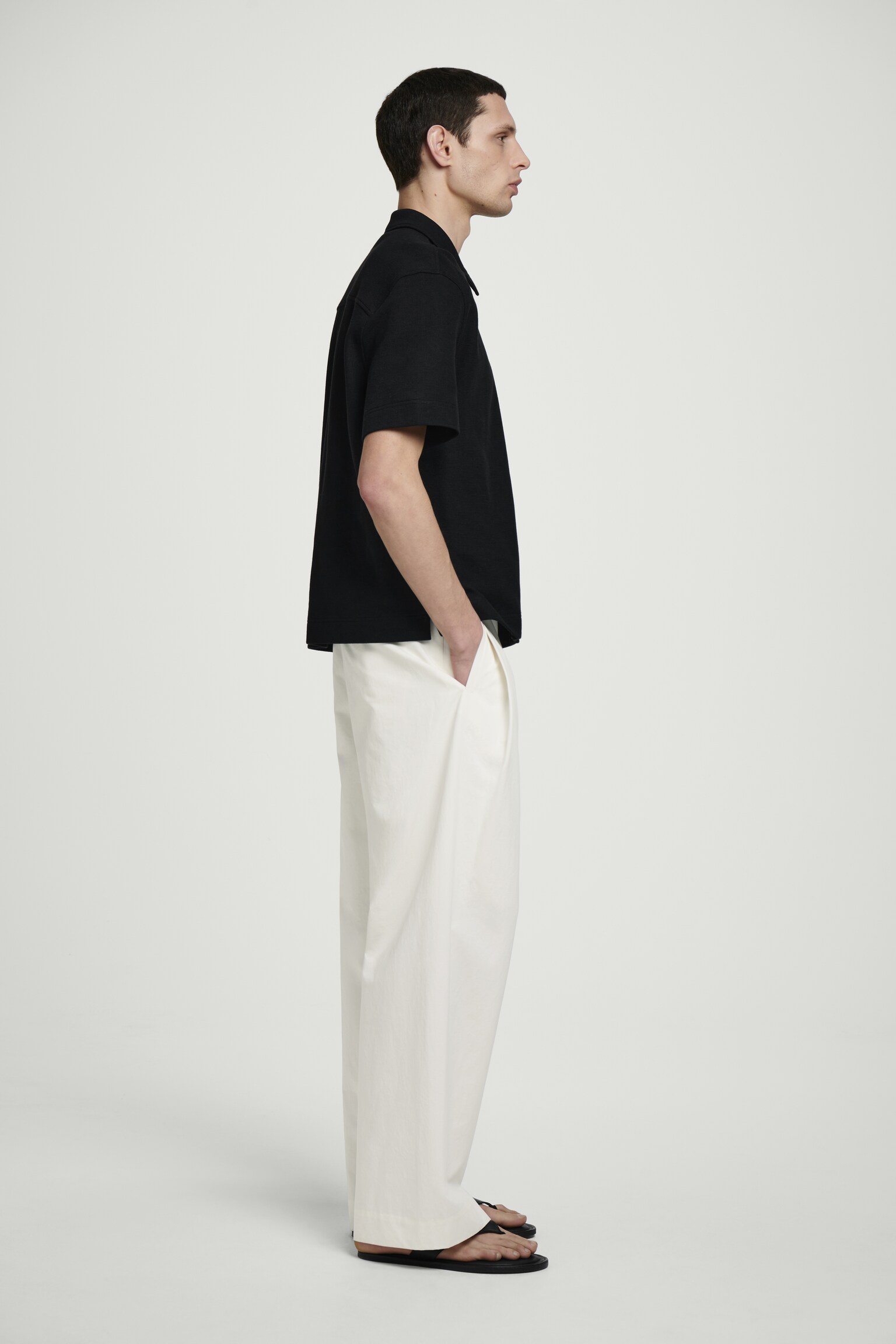 CAMISA DE ALGODÓN TEXTURIZADO CON CREMALLERA - NEGRO/TOPO CLARO - 6