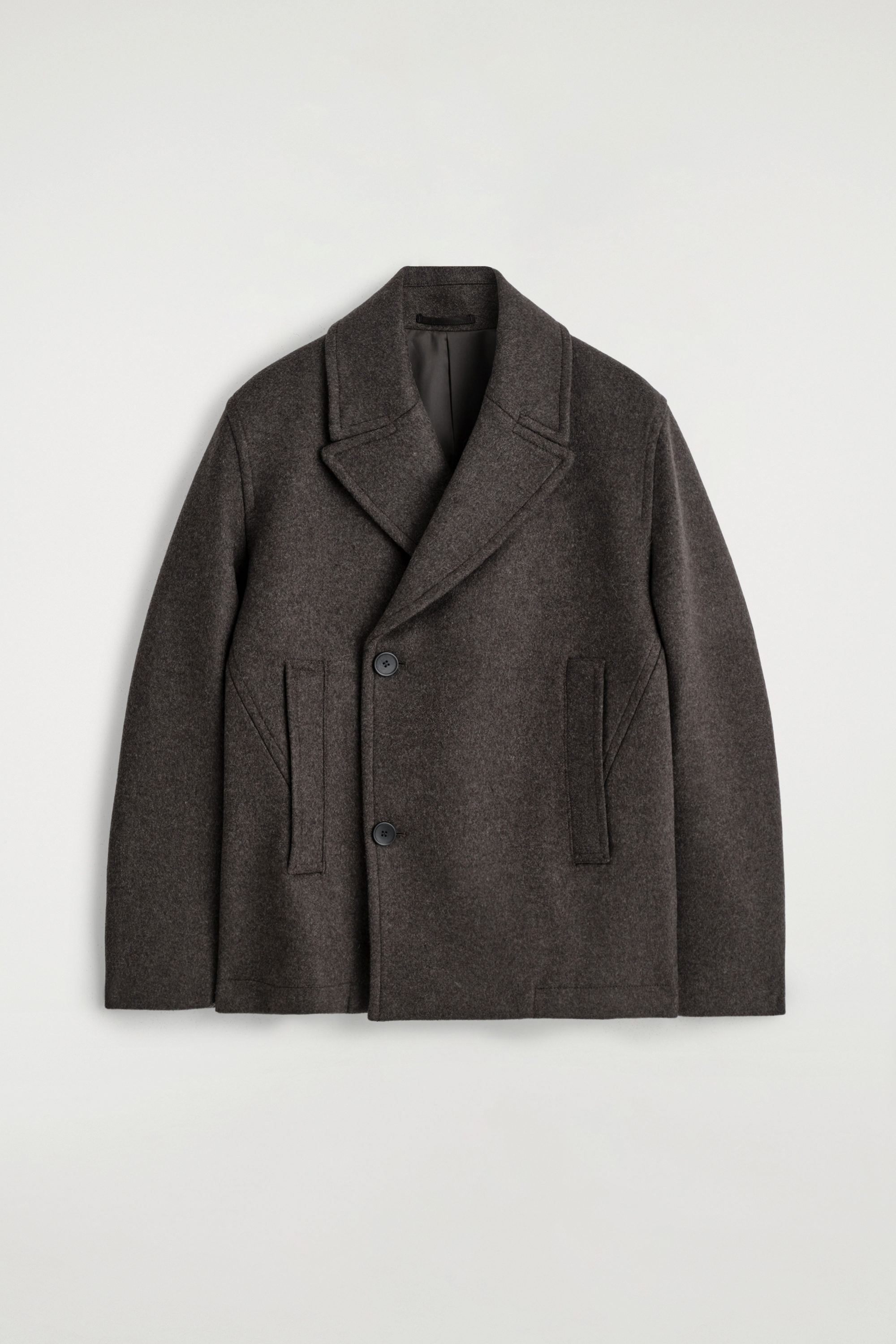 DOUBLE-BREASTED WOOL SHORT PEA COAT - DARK-BROWN MÉLANGE | COS US