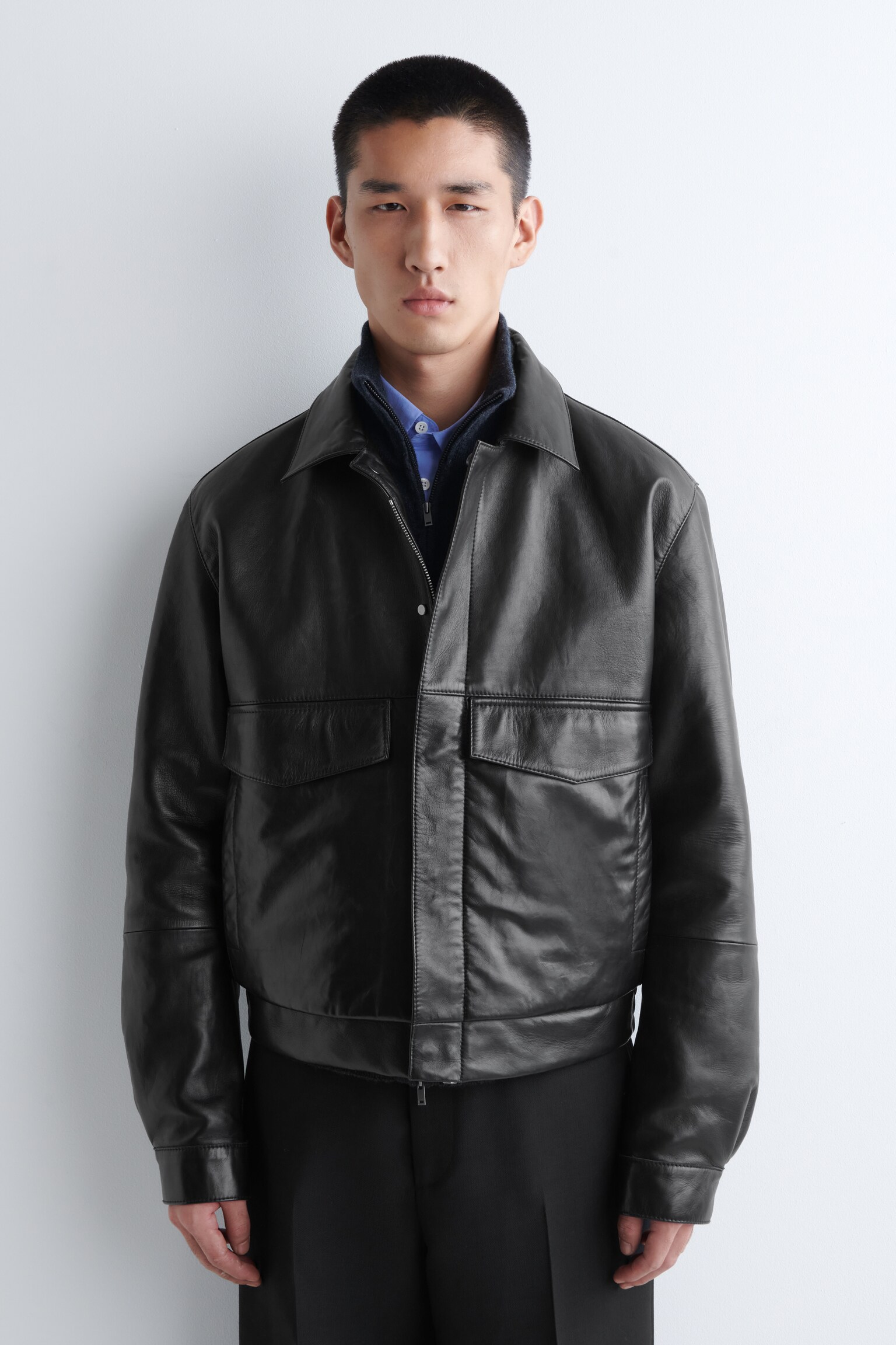 LEATHER BLOUSON JACKET - BLACK - 8