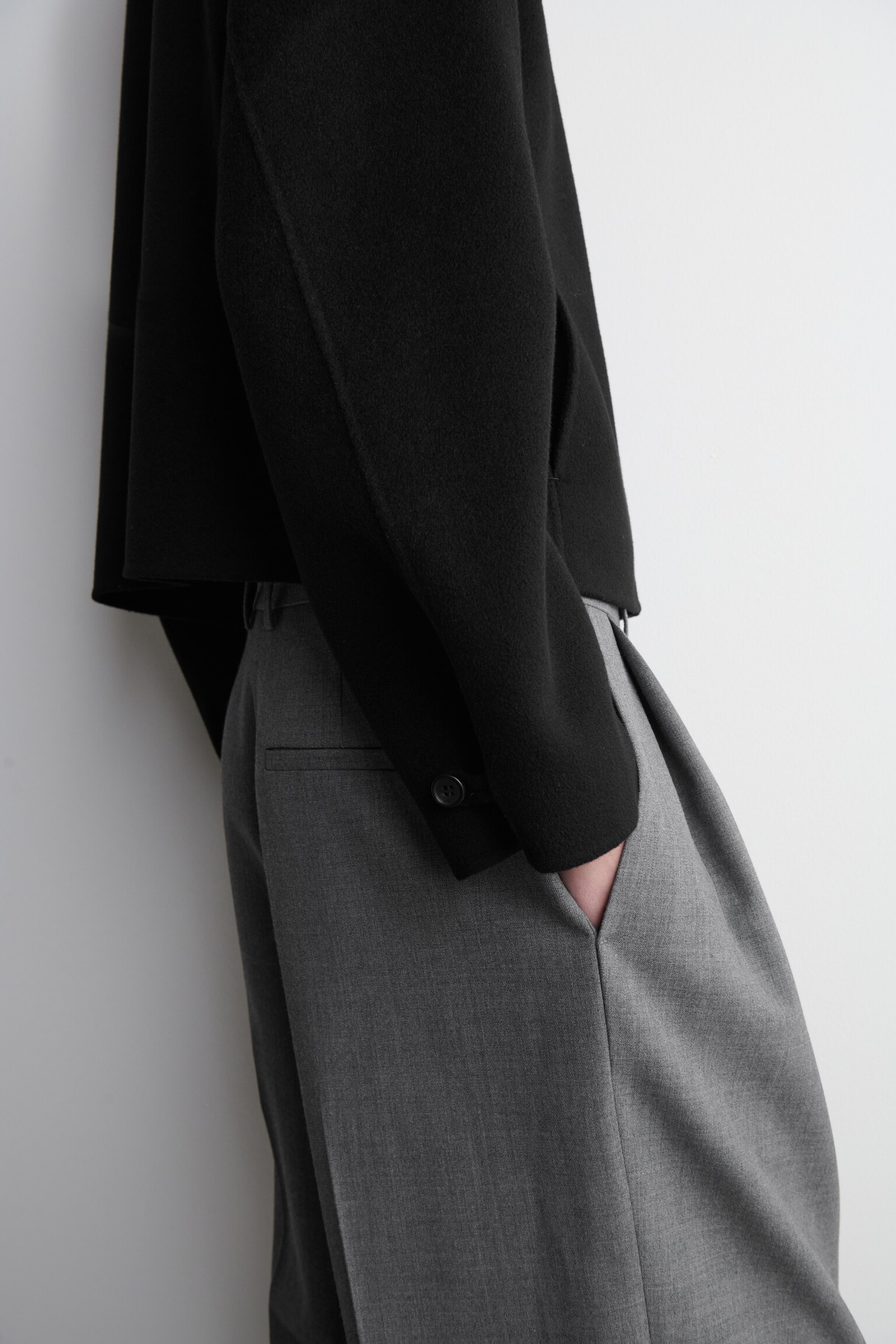 CHAQUETA CORTA DE LANA DE DOBLE FAZ - NEGRO - 5
