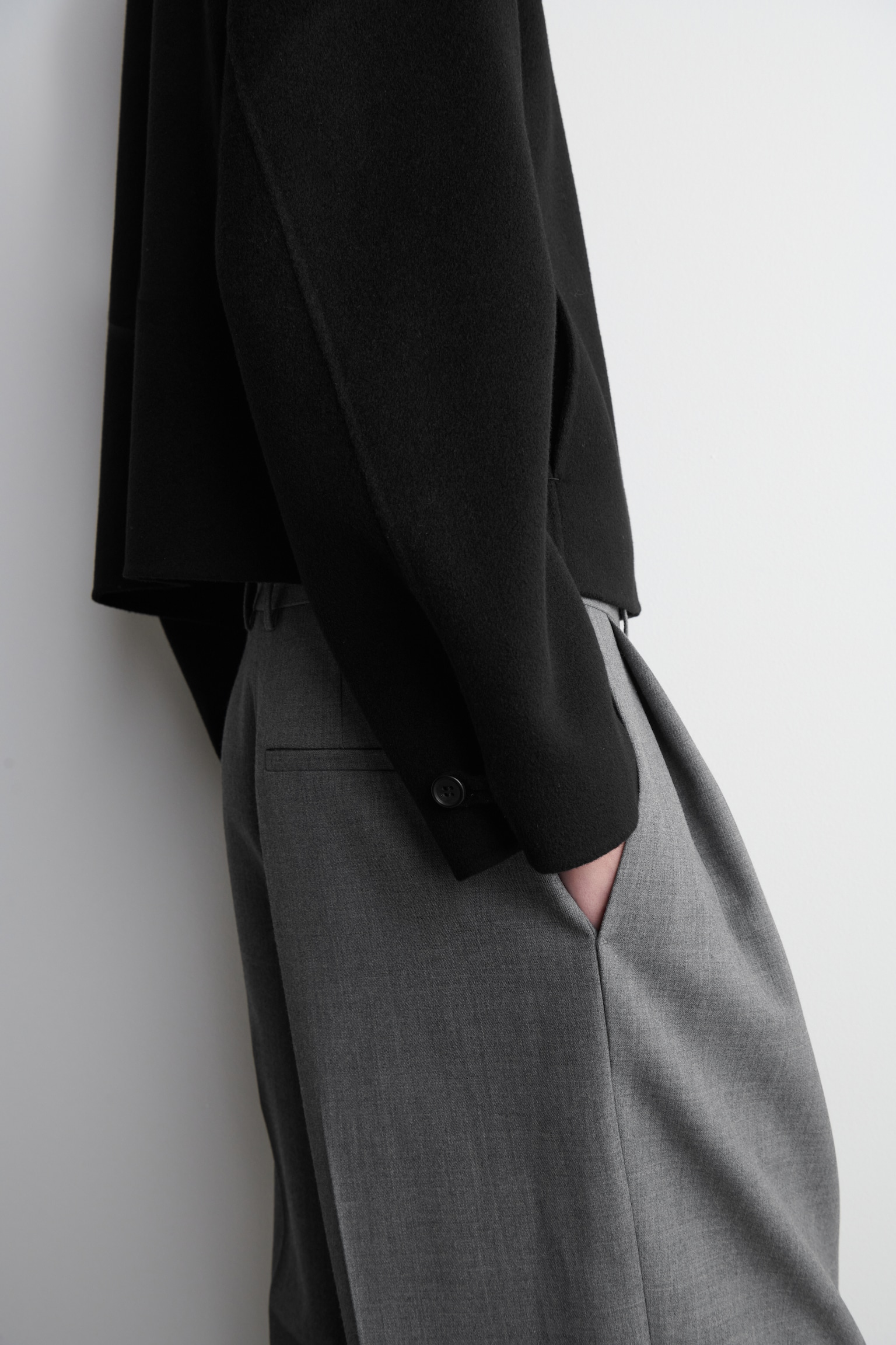 CHAQUETA CORTA DE LANA DE DOBLE FAZ - NEGRO - 7