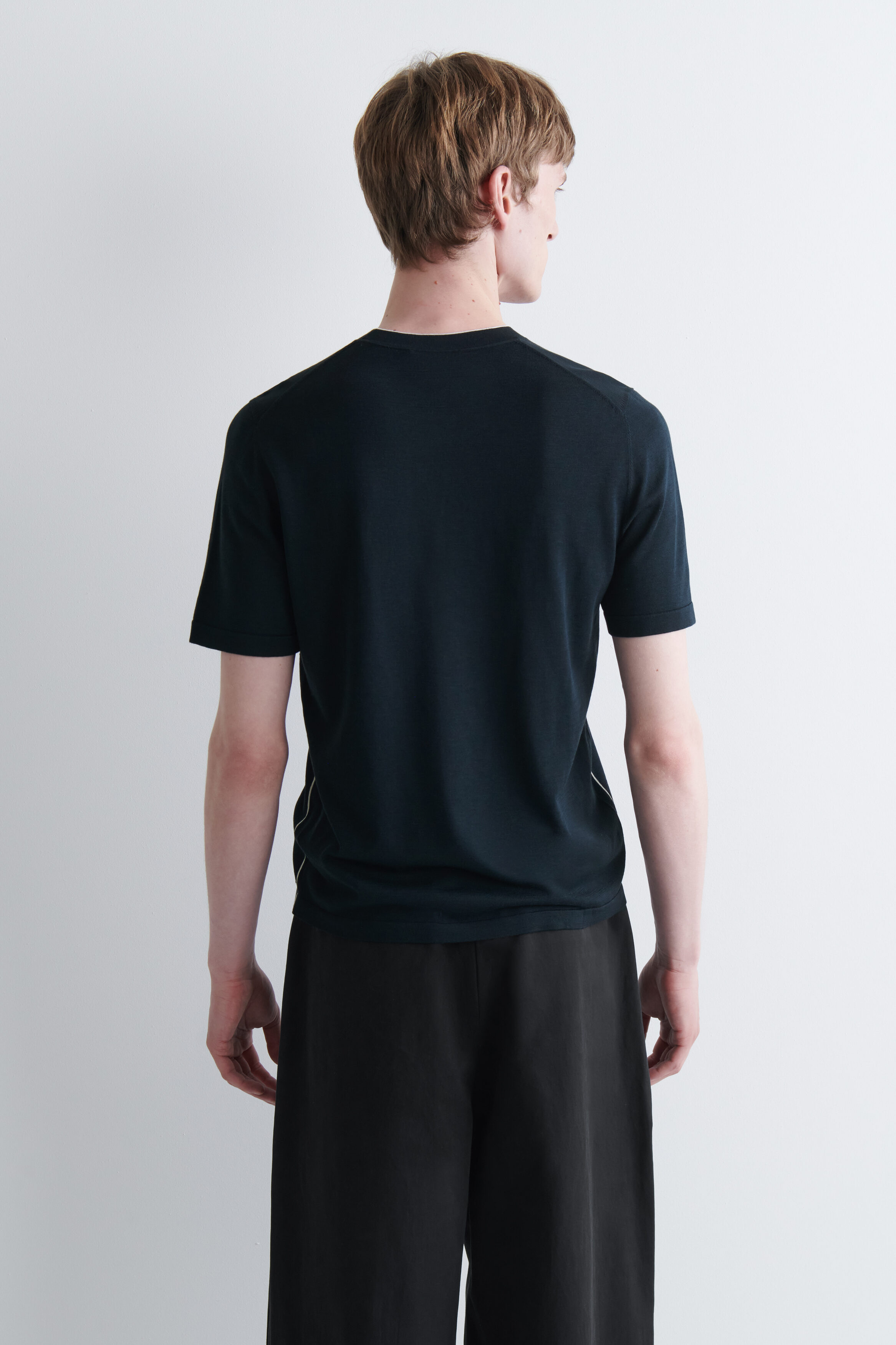 CONTRAST-TIPPED SILK-COTTON T-SHIRT - thumbnail 4