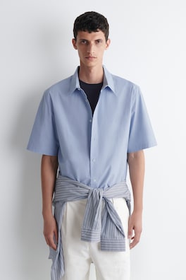 RELAXED COTTON SHORT-SLEEVED SHIRT — LIGHT BLUE 1