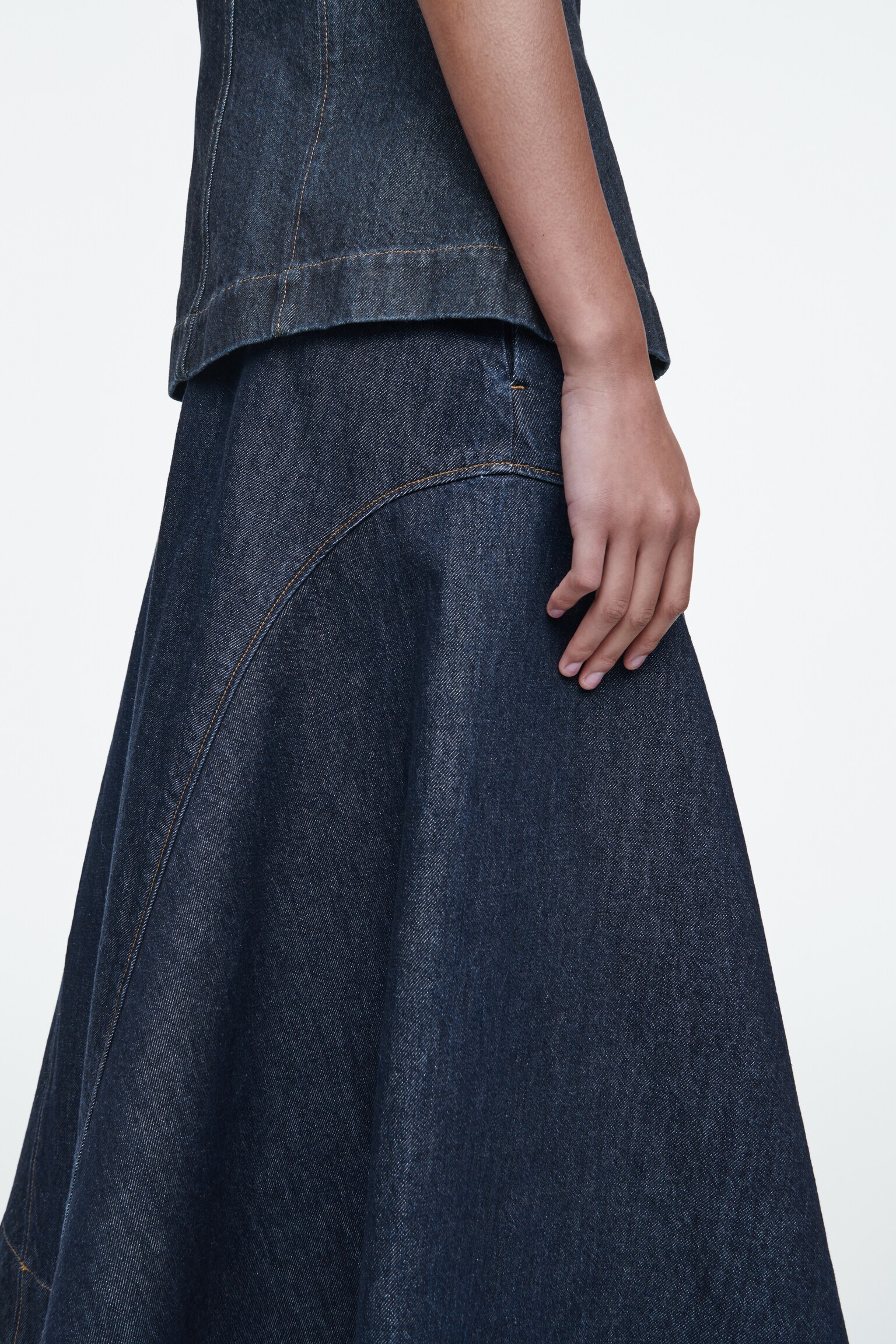 JUPE MIDI TRAPÈZE EN DENIM BRUT - INDIGO BRUT - 7
