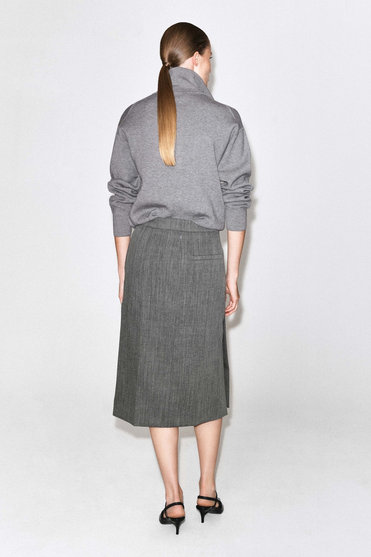 TAILORED WOOL MIDI SKIRT — HEATHER