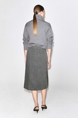 TAILORED WOOL MIDI SKIRT — HEATHER 6