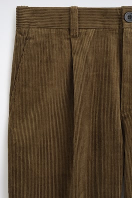PLEATED RELAXED-FIT TAPERED CORDUROY PANTS — BROWN 6