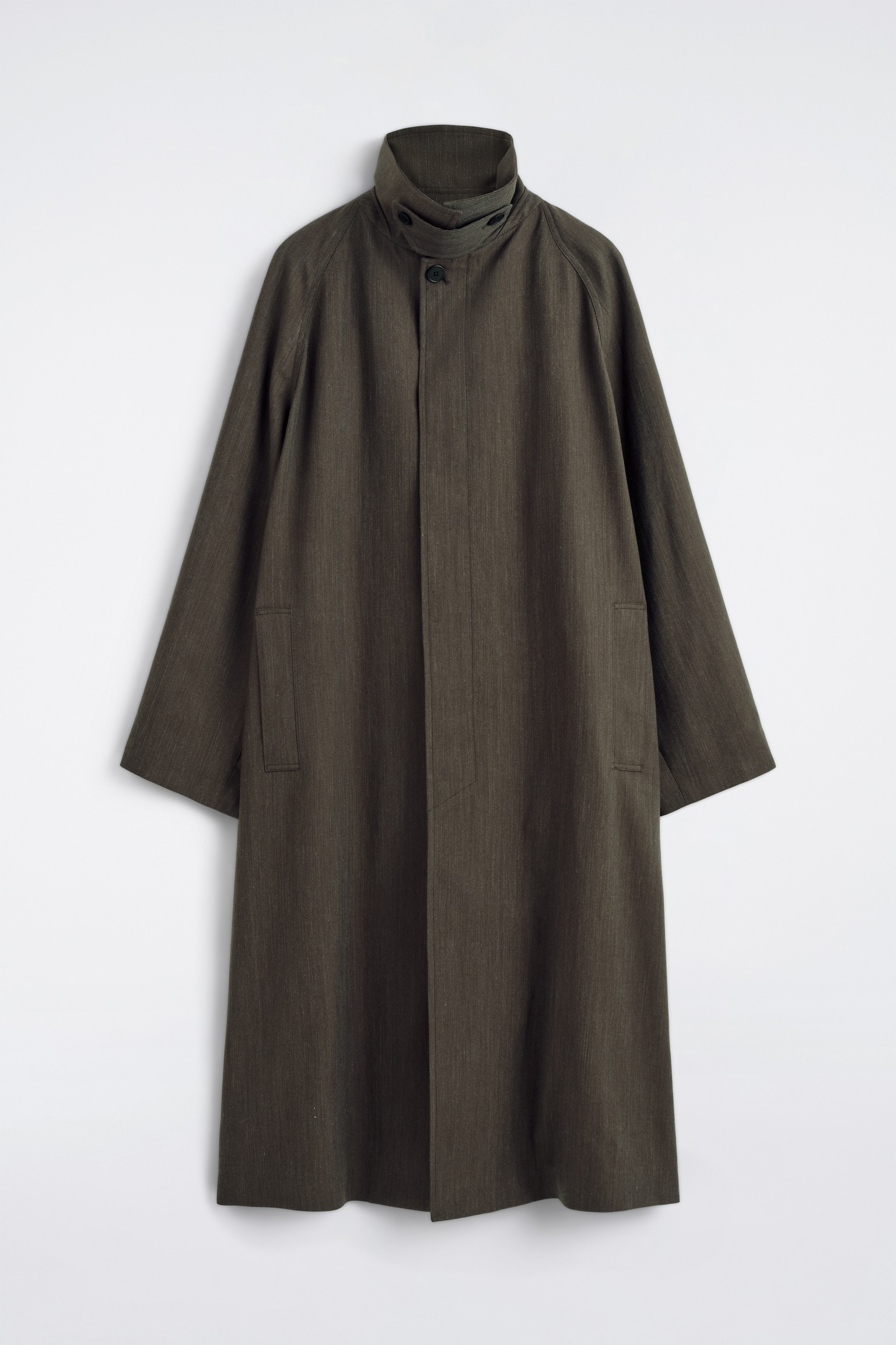LIGHTWEIGHT COTTON-HERRINGBONE TRENCH COAT - חום מלנג' - 1