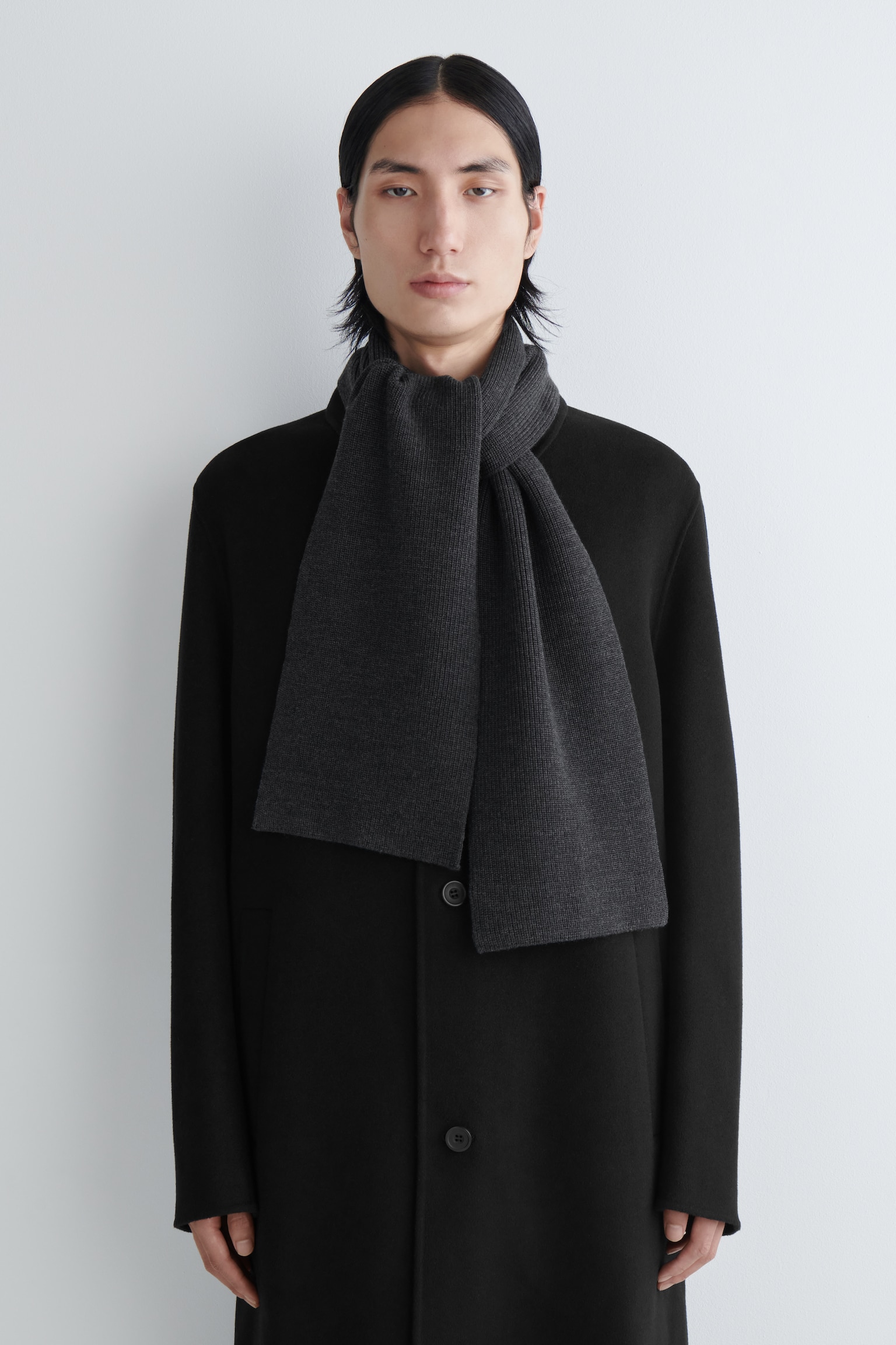 RIBBED WOOL SCARF - CHARCOAL
