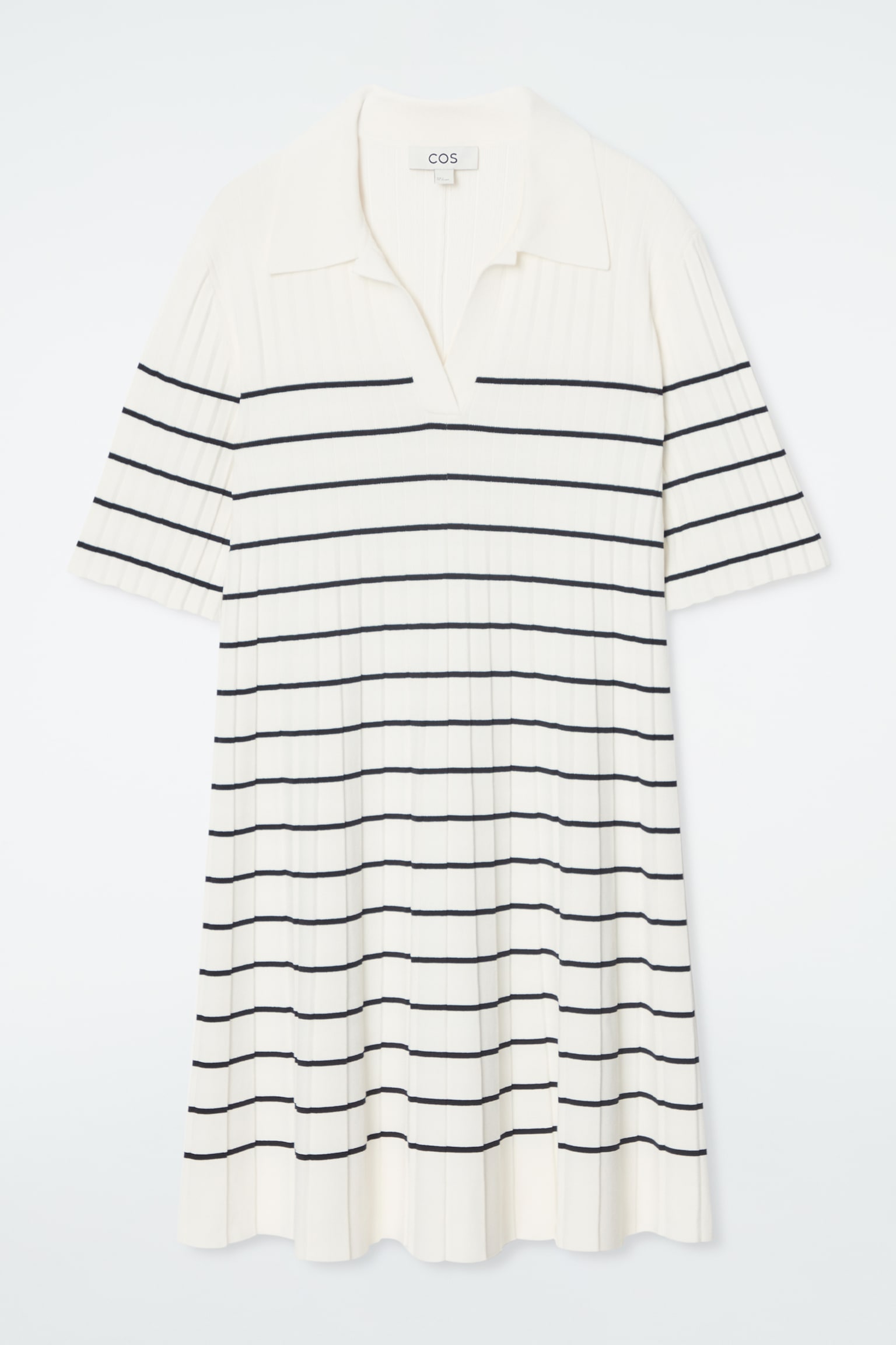 STRIPED KNITTED MINI POLO DRESS - IVORY / STRIPED