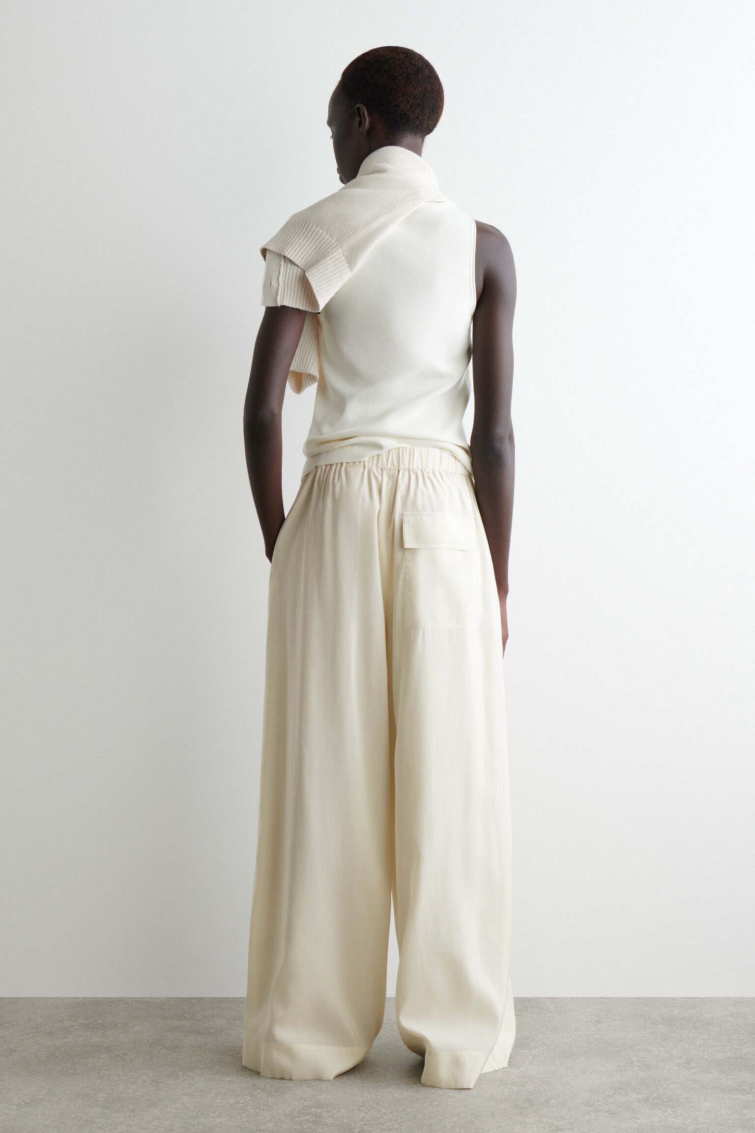 PANTALON LARGE TAILLE ÉLASTIQUÉE - ÉCRU - 3