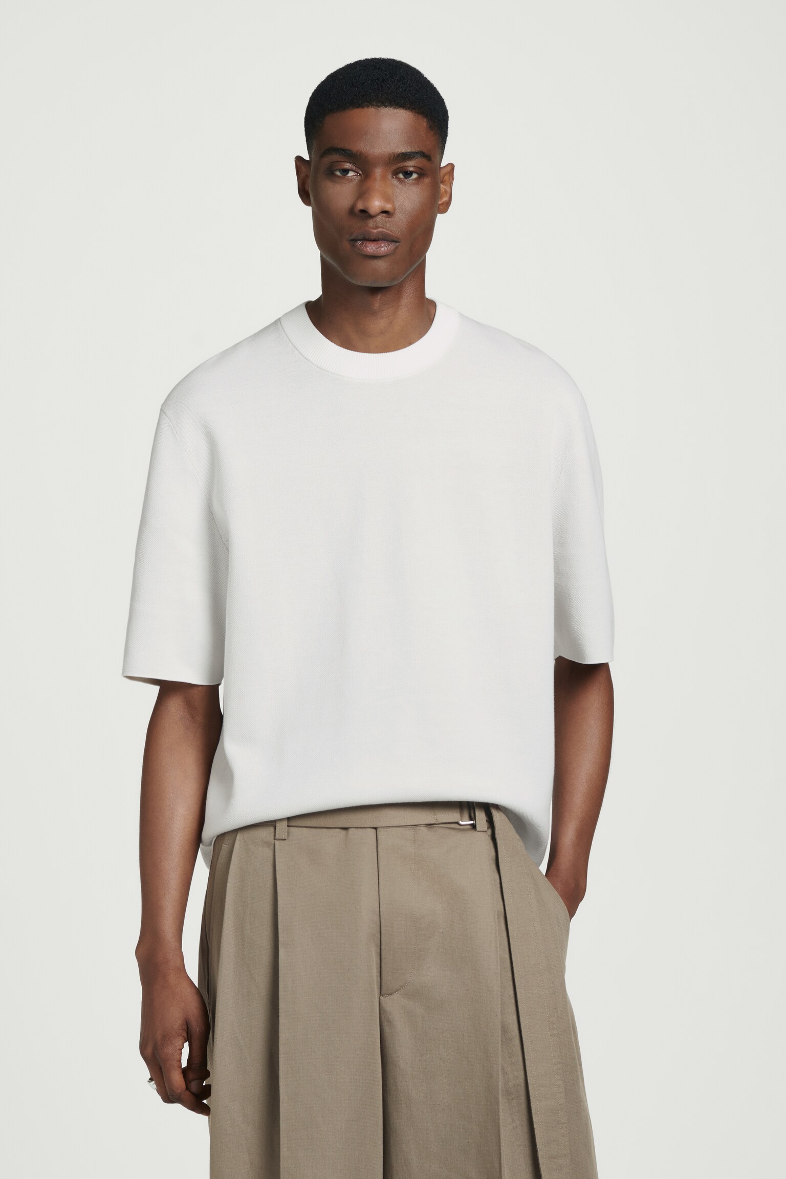 RELAXED DOUBLE-FACED KNIT T-SHIRT - WHITE