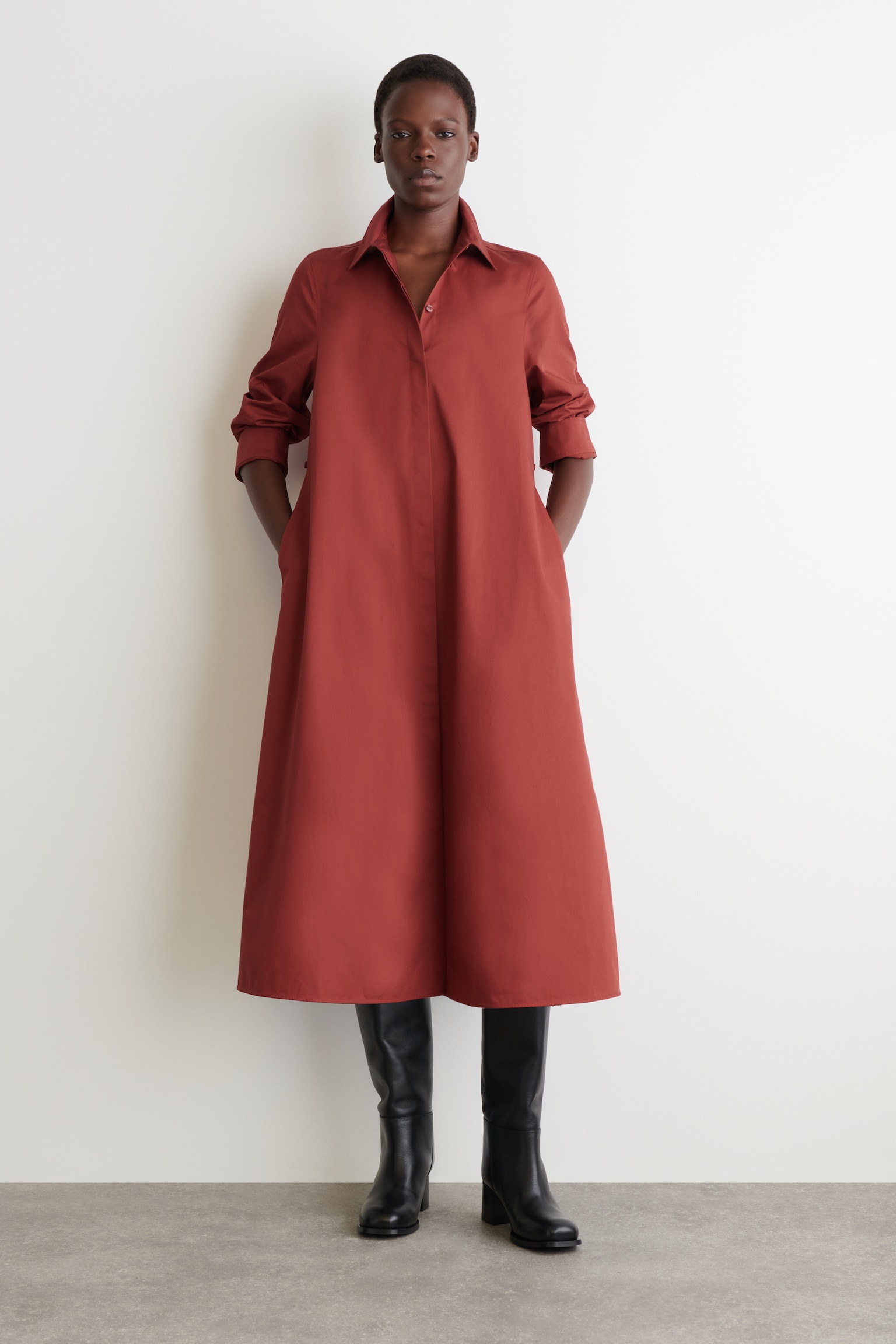 ROBE-CHEMISE LONGUE VOLUMINEUSE - ROUILLE/BLEU MARINE - 6