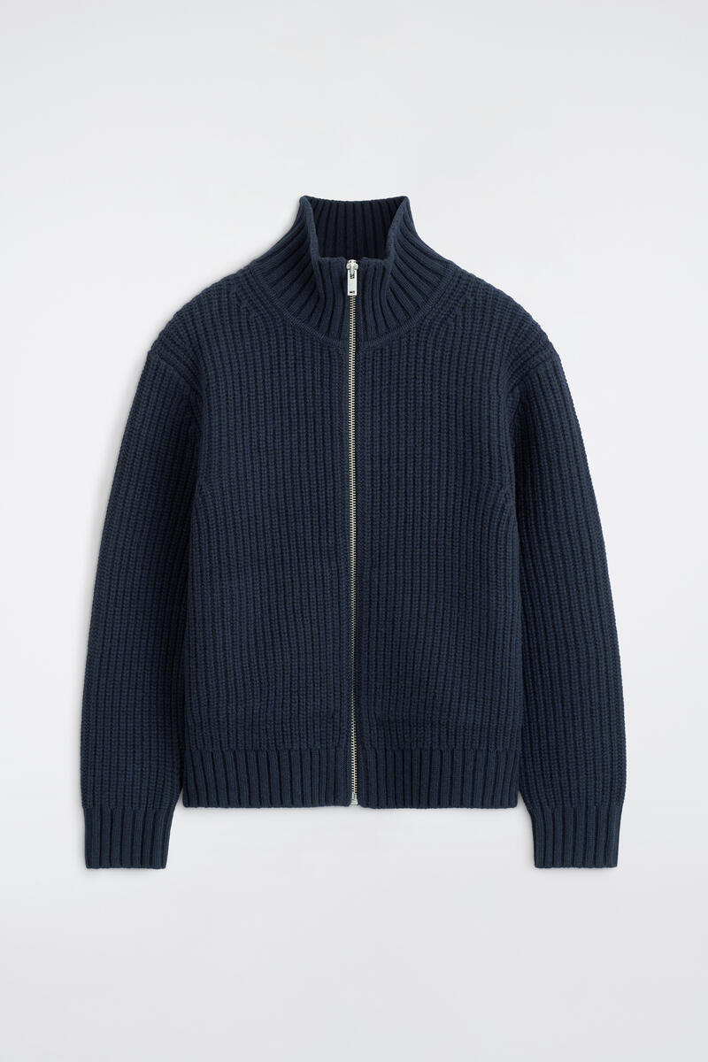Funnel-Neck Knitted Wool Jacket