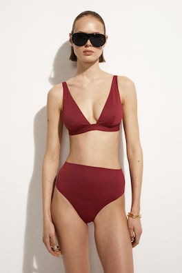 BONDED-SCUBA HIGH-WAISTED BIKINI BRIEFS — DARK RED 2