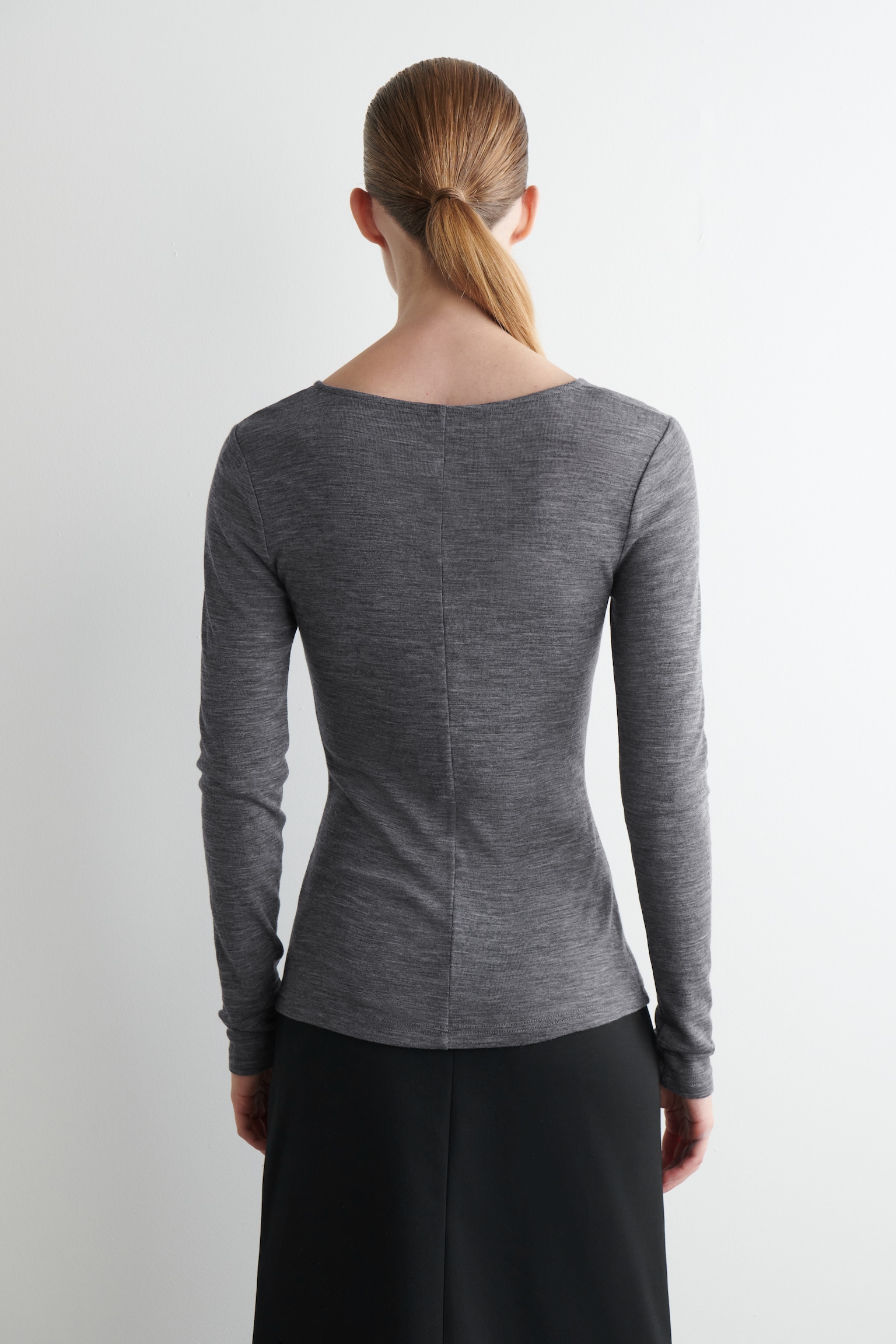 MERINO WOOL SCOOP-NECK TOP - GREY MÉLANGE - 6