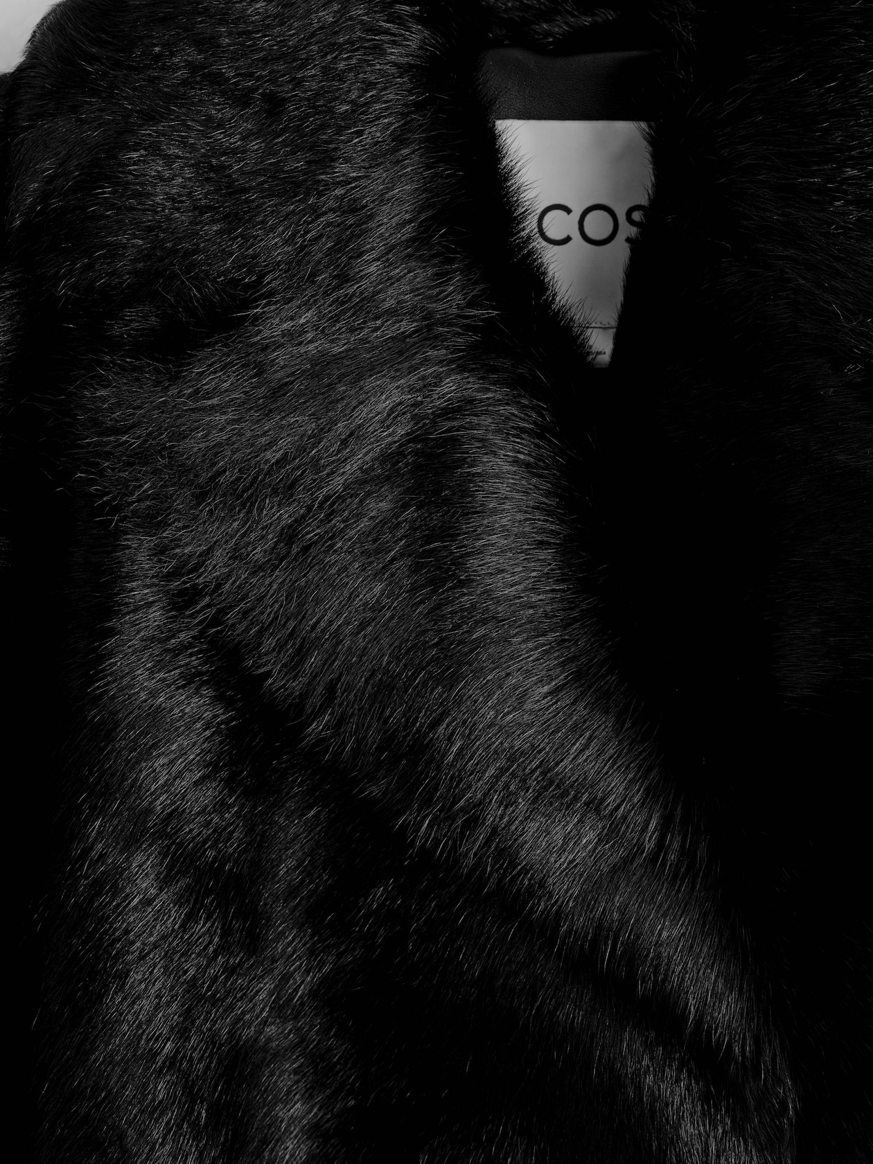 COLLARED PONY HAIR-EFFECT LEATHER JACKET — BLACK