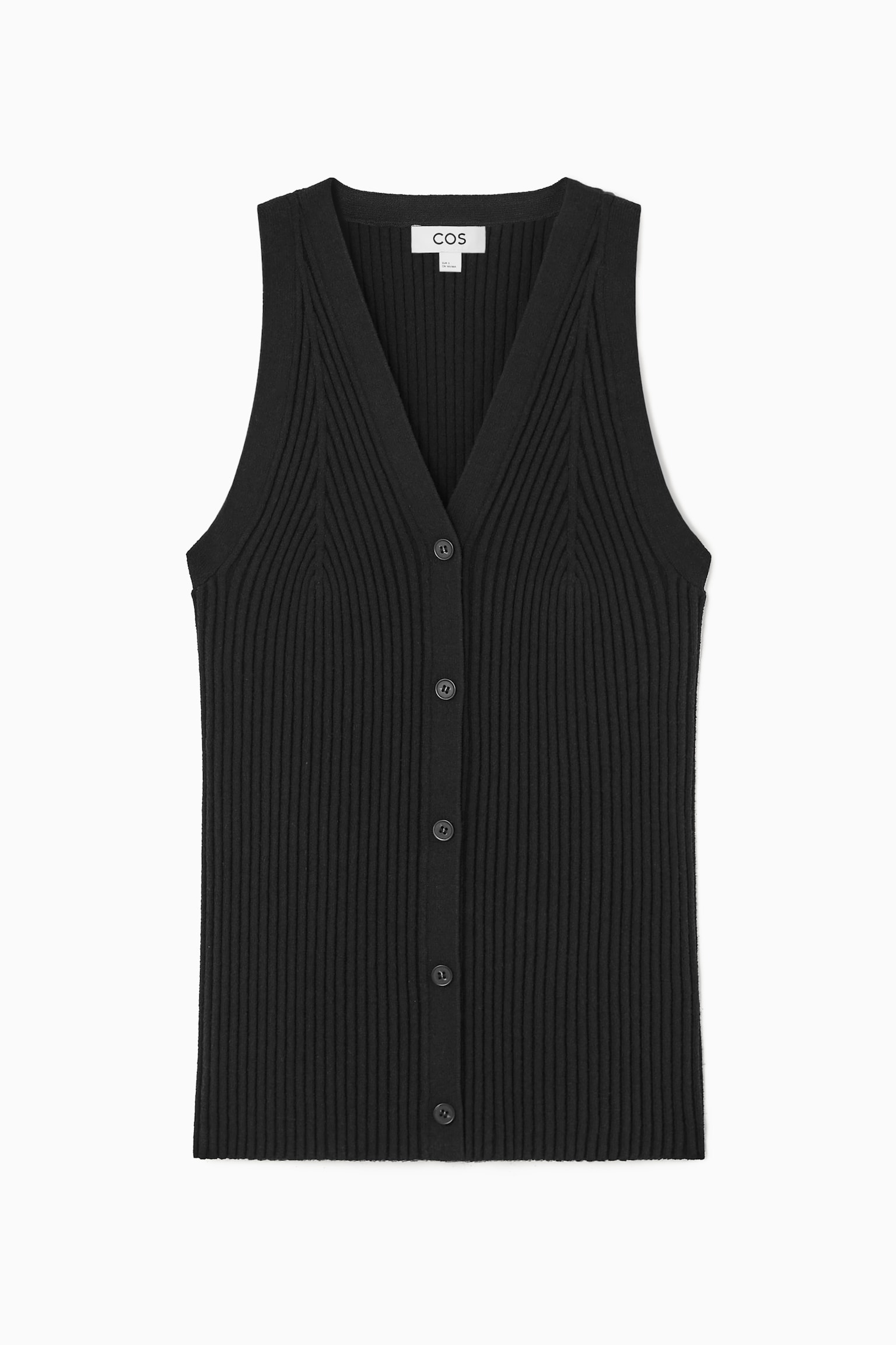 RIB-KNIT V-NECK WAISTCOAT - BLACK - 1