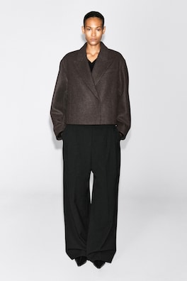 OVERSIZED CROPPED BOILED WOOL-BLEND BLAZER — CAMEL MÉLANGE 3
